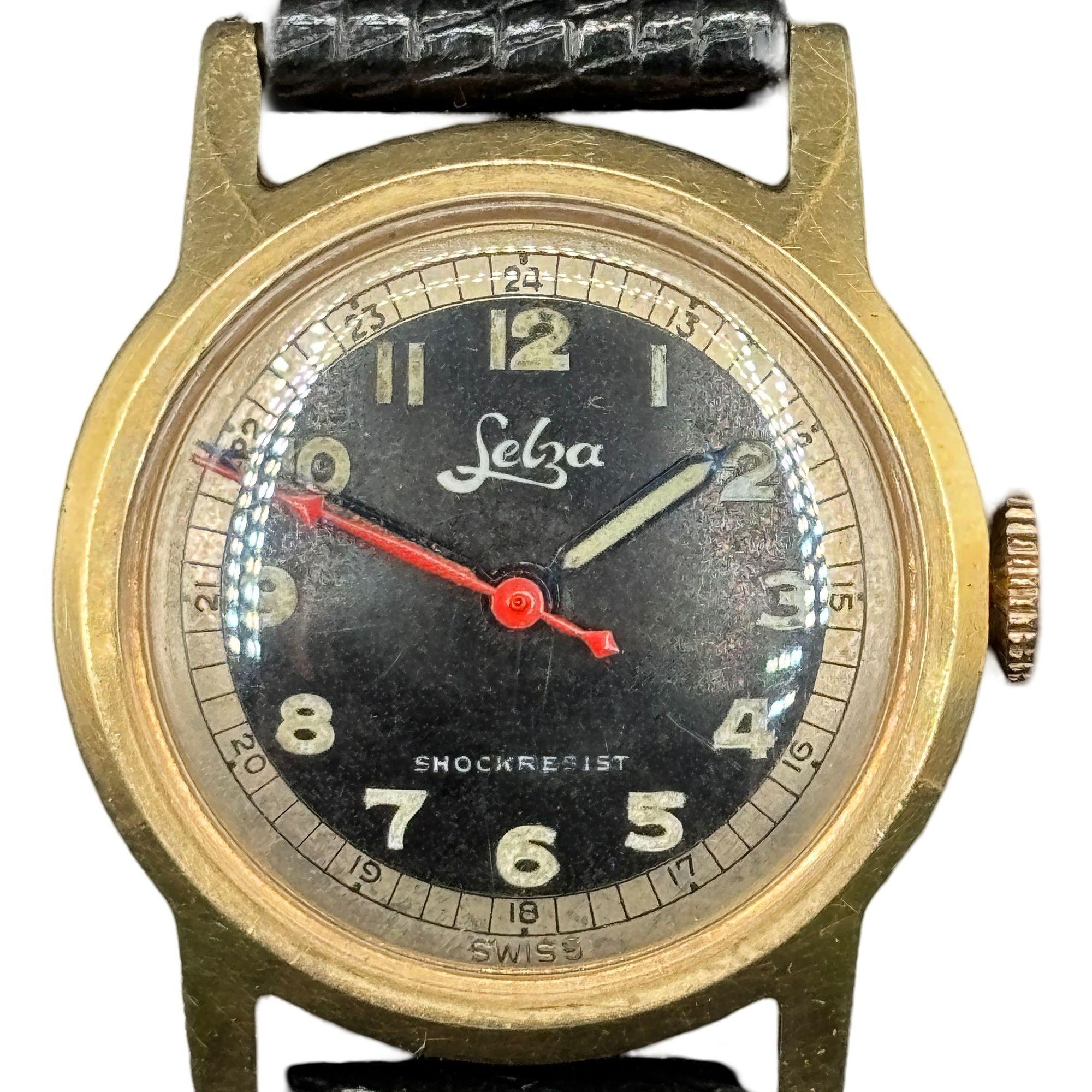 Montre Selza Automatic WWII Military Aviation Pilot Cold Capped Or 14K en vente 1