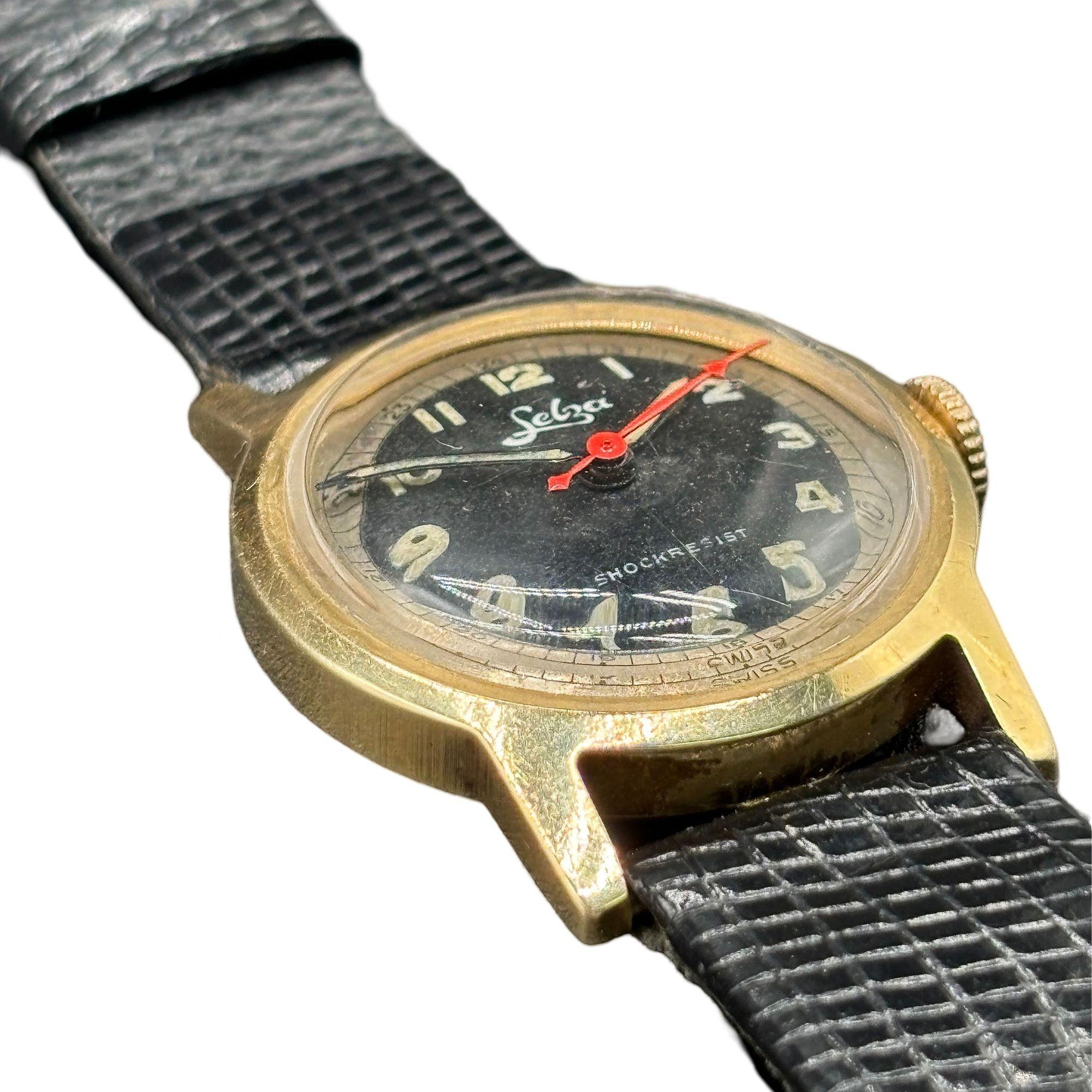 Montre Selza Automatic WWII Military Aviation Pilot Cold Capped Or 14K en vente 3