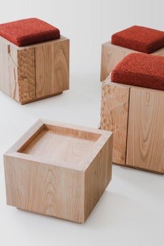 Sem CORE Collection PS1 Small Pouf/Side Table in Cherry solid wood, Hannes Peer