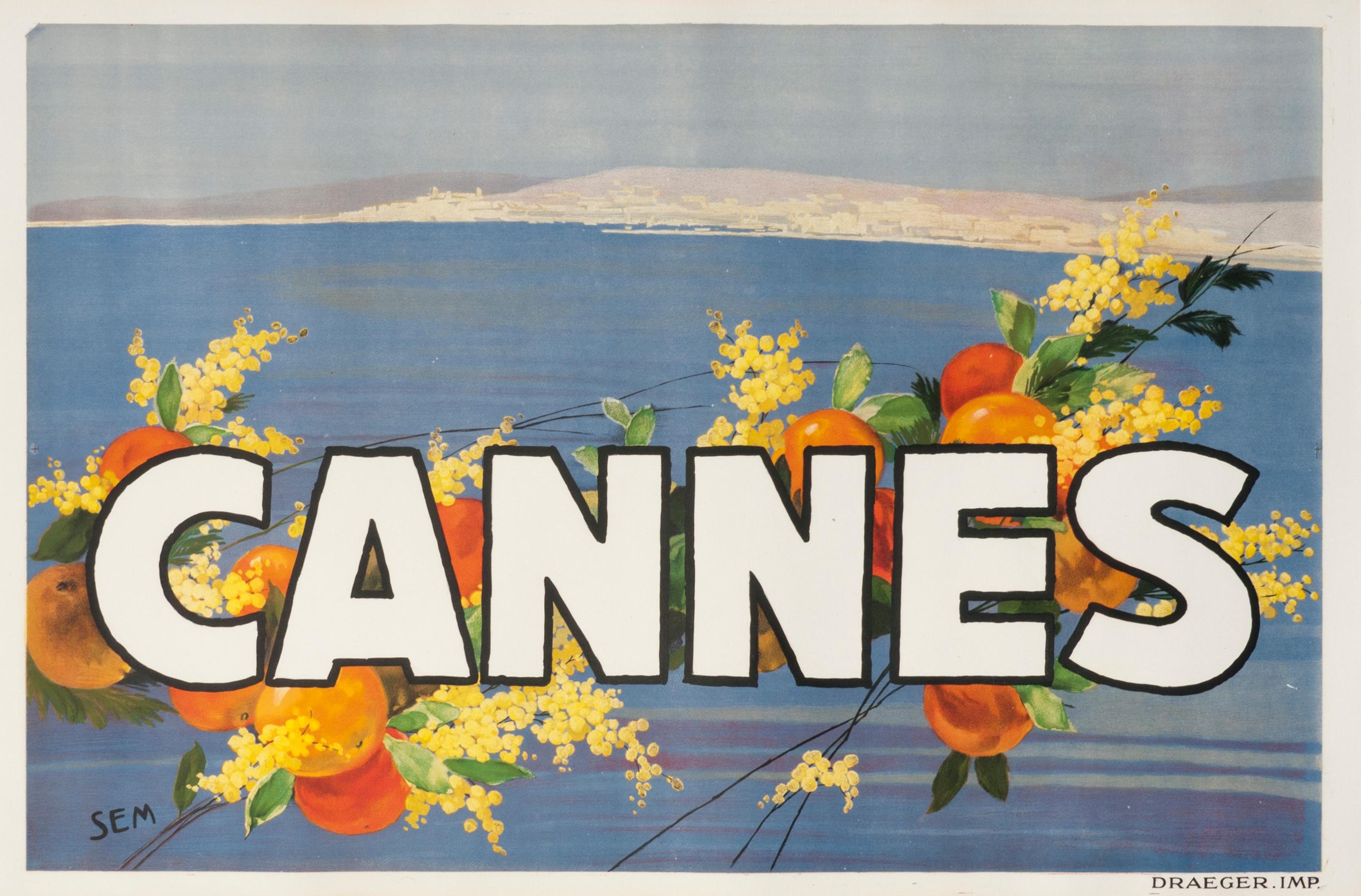 SEM (George Goursat) Landscape Print - "Cannes" Original Vintage French Travel Poster