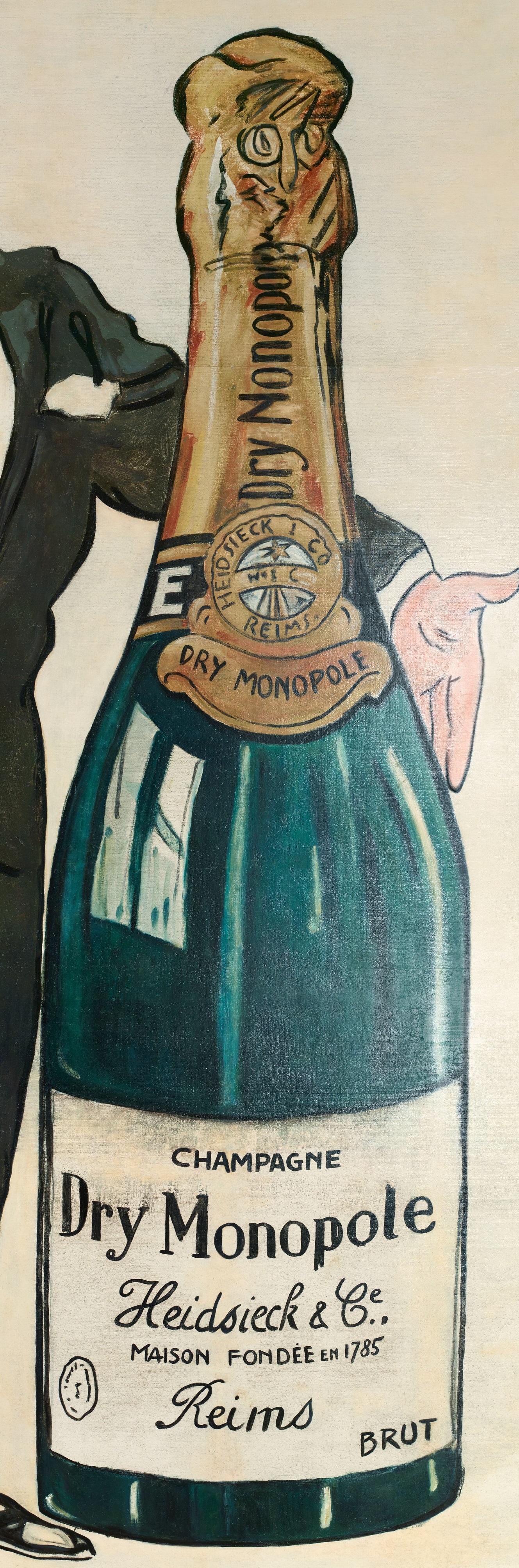 Painted Sem, Monumental Art Deco Oil on Canvas, Champagne Heidsieck Dry Monopole, 1927 For Sale