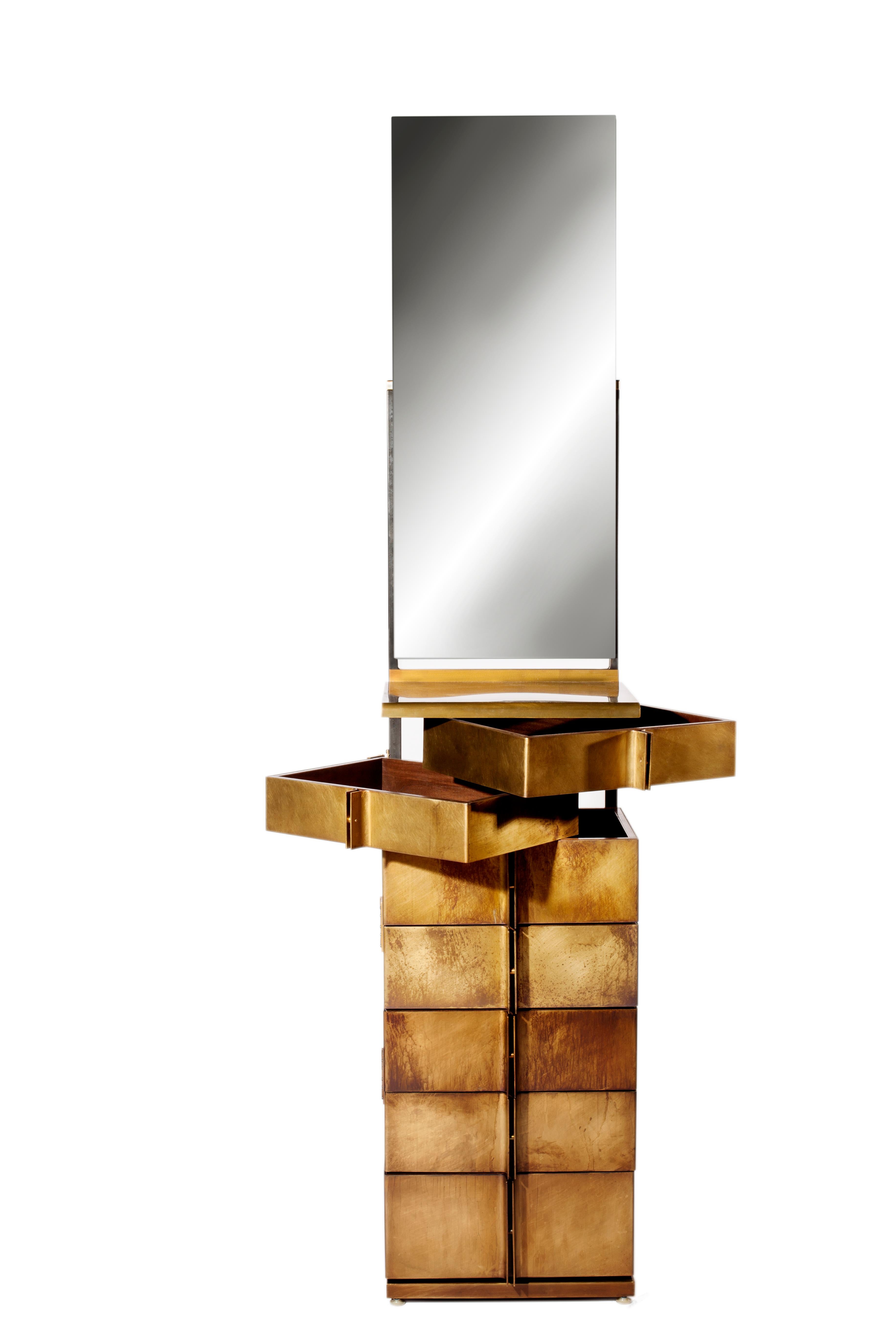 Post-Modern Semainier Brass and Walnut Dresser by Gentner Design For Sale