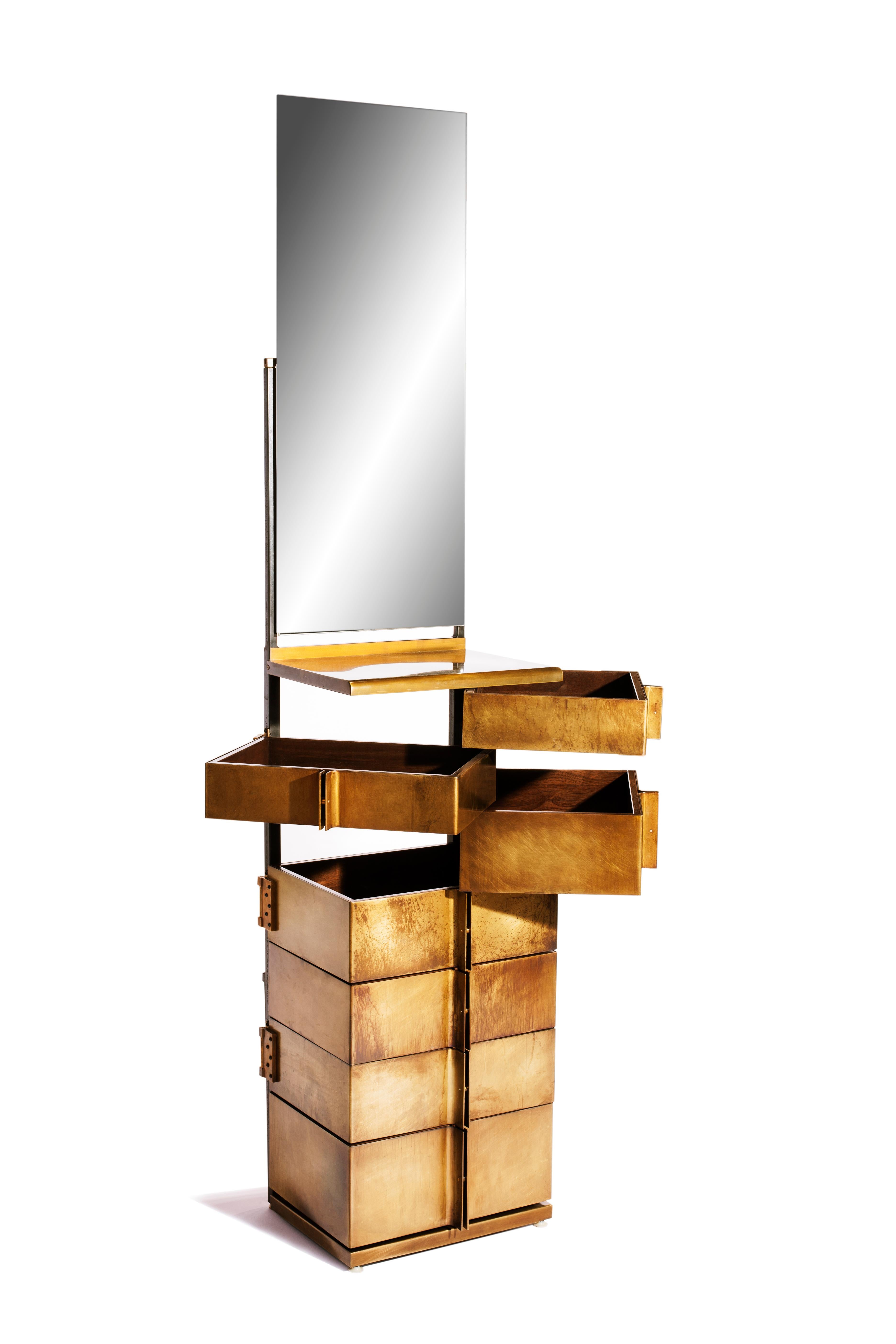 American Semainier Brass and Walnut Dresser by Gentner Design