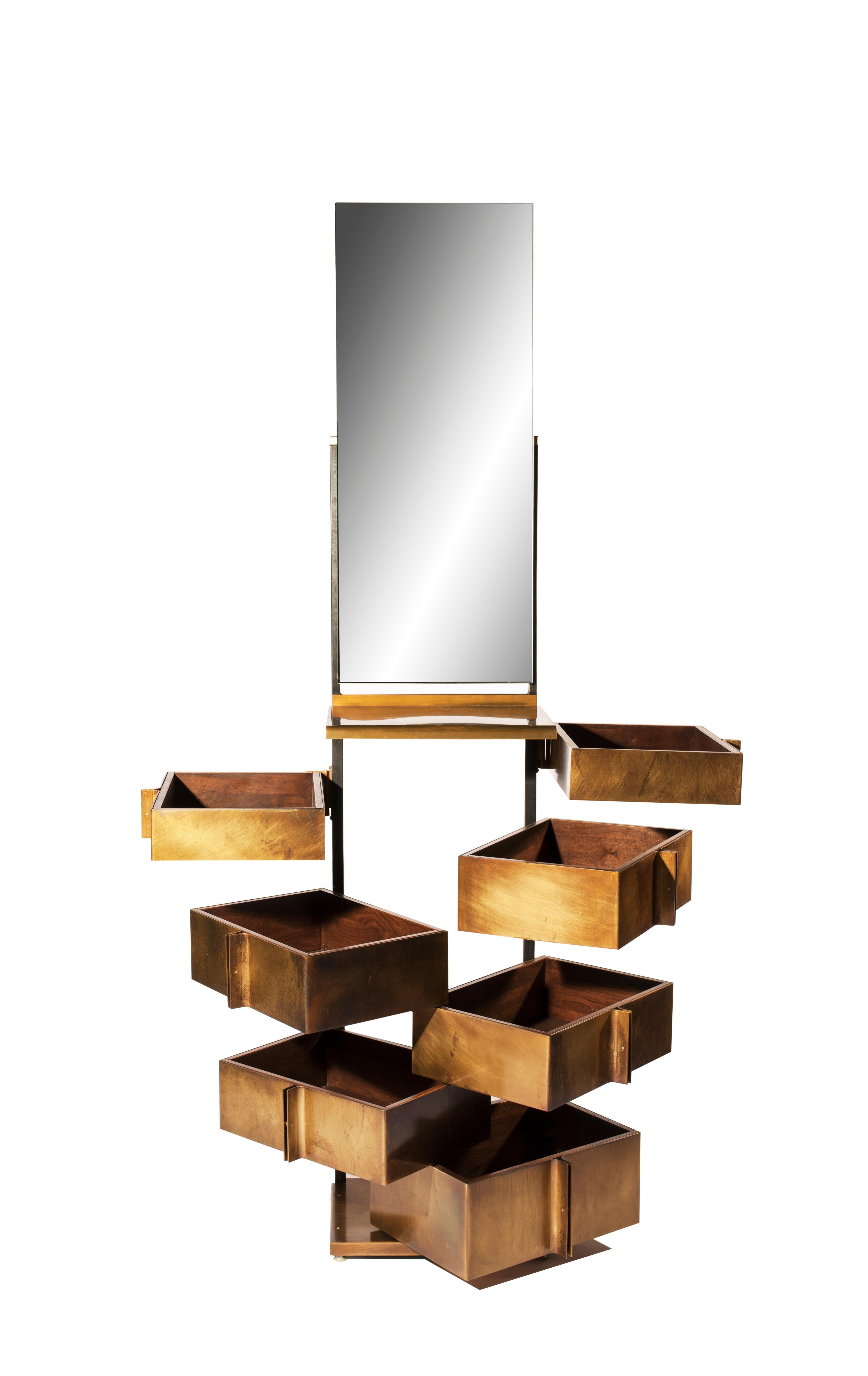 Other Semainier Brass and Walnut Dresser by Gentner Design