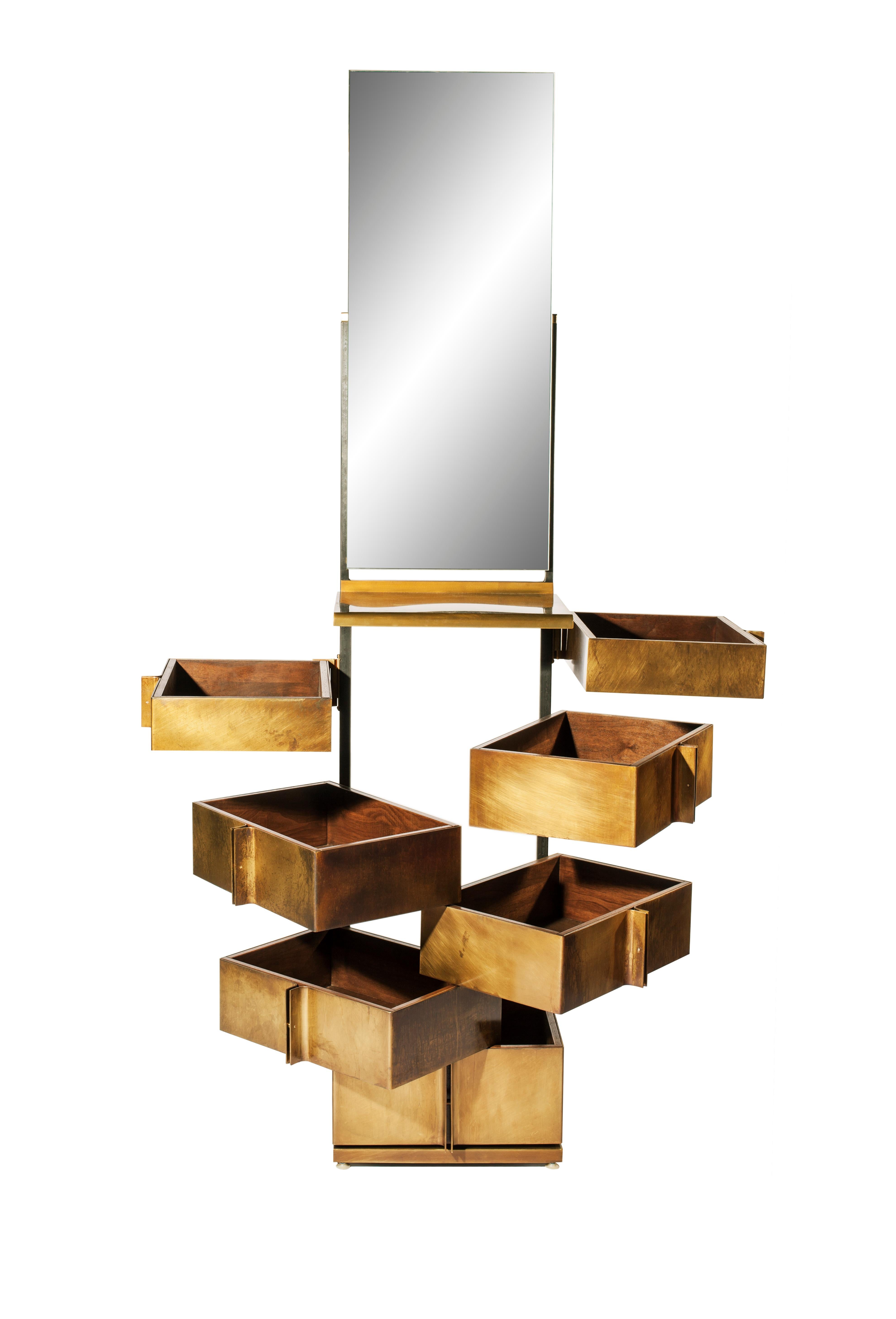 Semainier Brass and Walnut Dresser by Gentner Design In New Condition In Geneve, CH