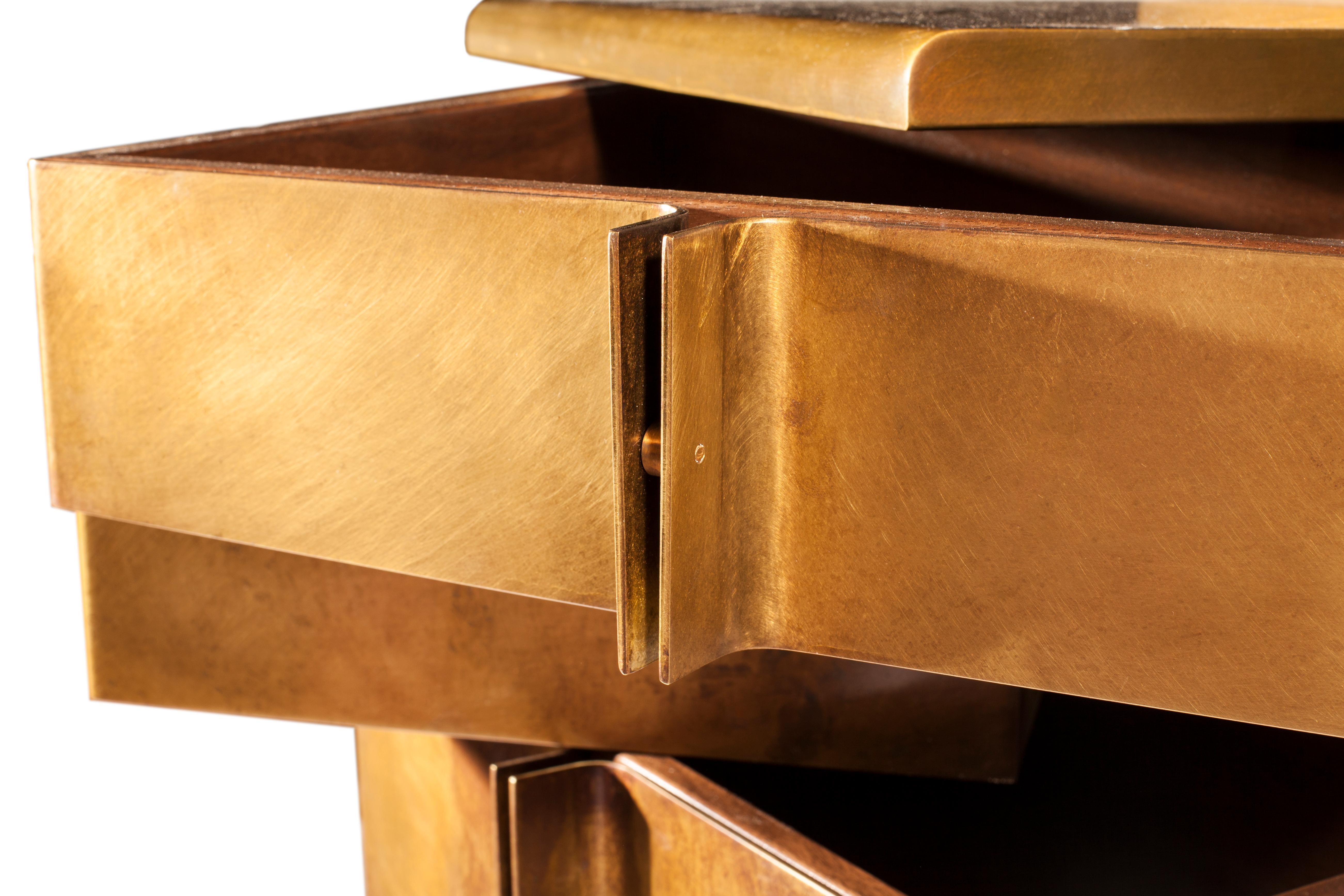 Semainier Brass and Walnut Dresser by Gentner Design 1