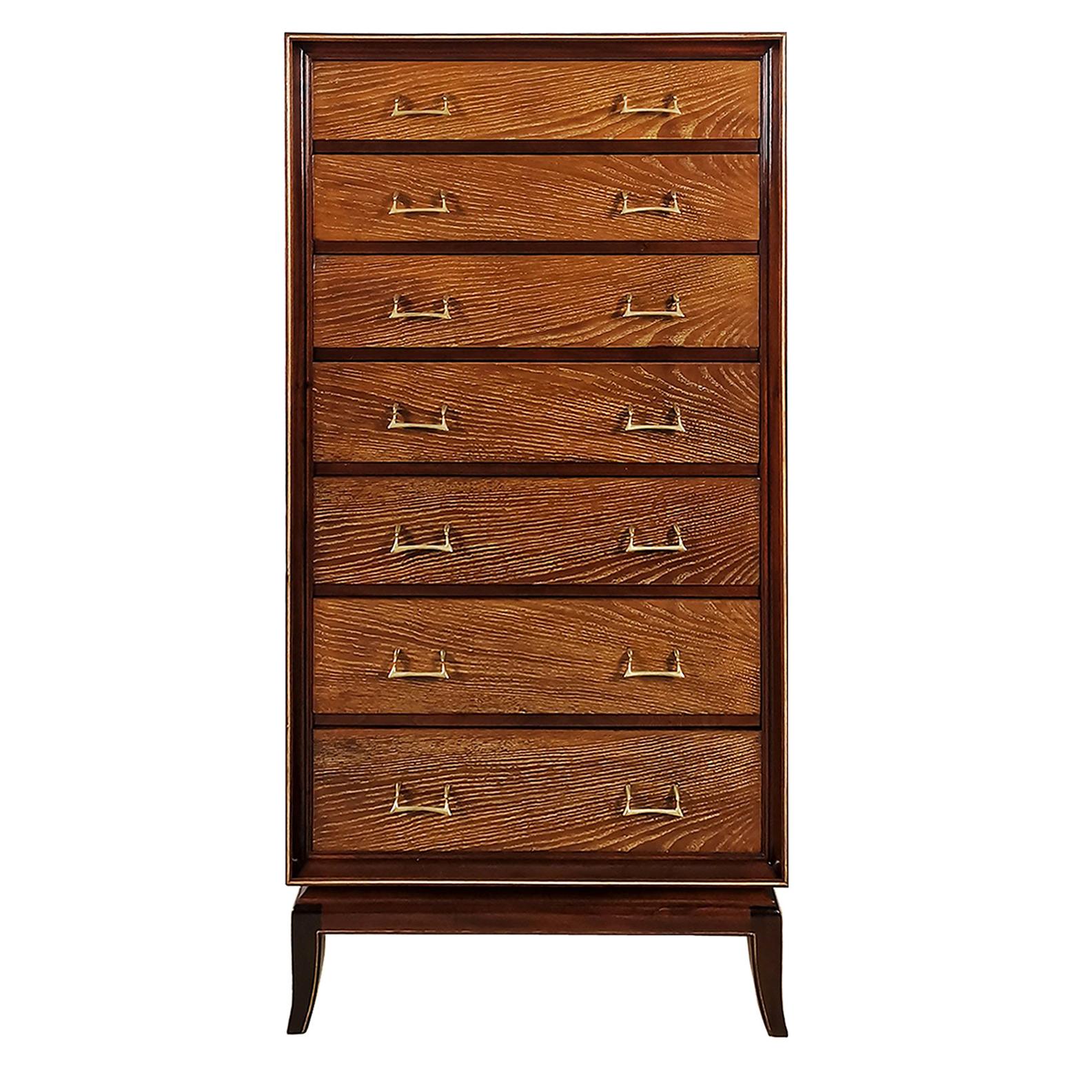 Mid-Century Modern "Semainier" Commode in Pine, Mahogany, Oak and Brass - Spain For Sale