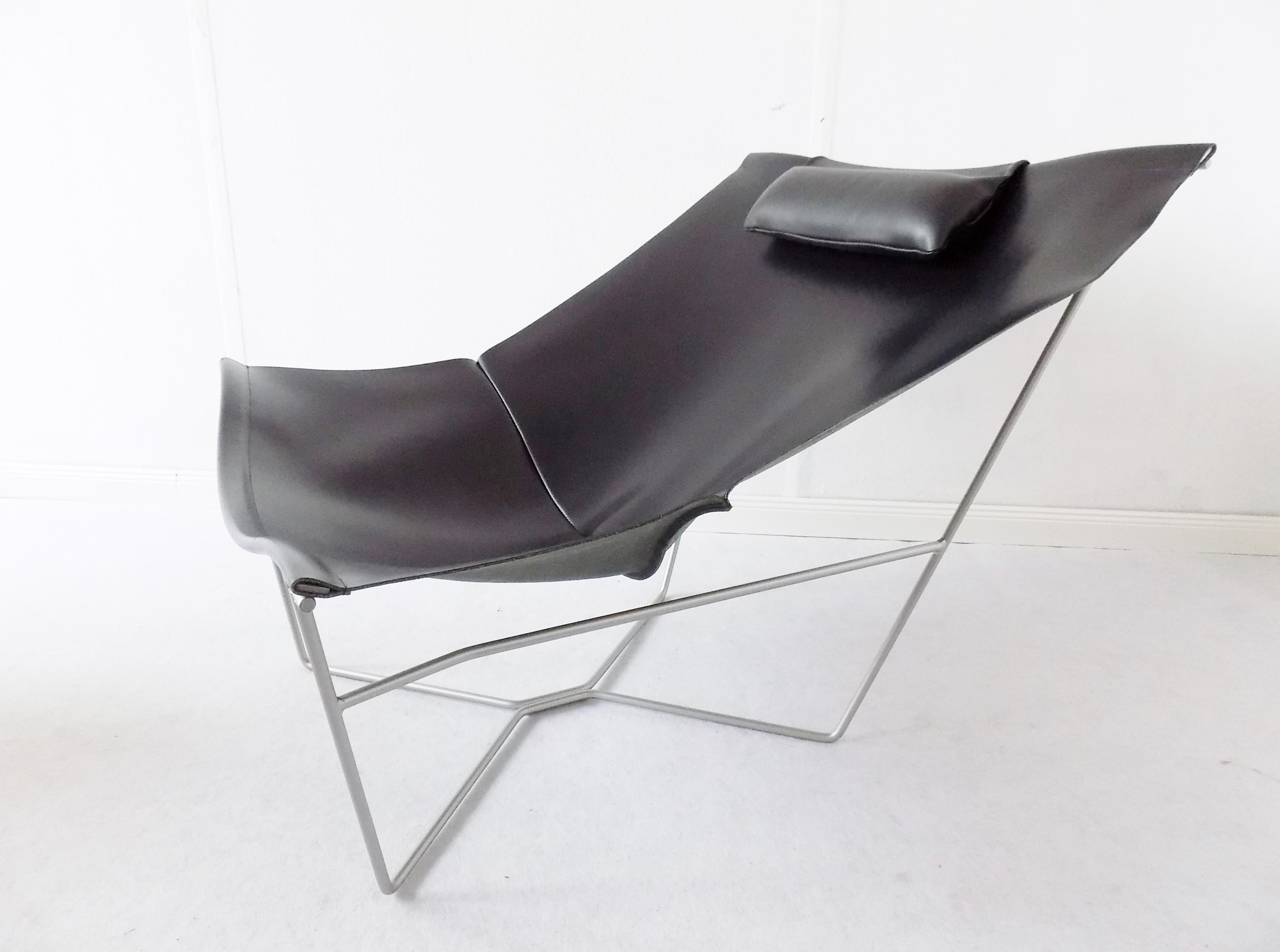 Semana Black Leather Sling Chair by David Weeks for Habitat, UK, Minimalistic For Sale 2