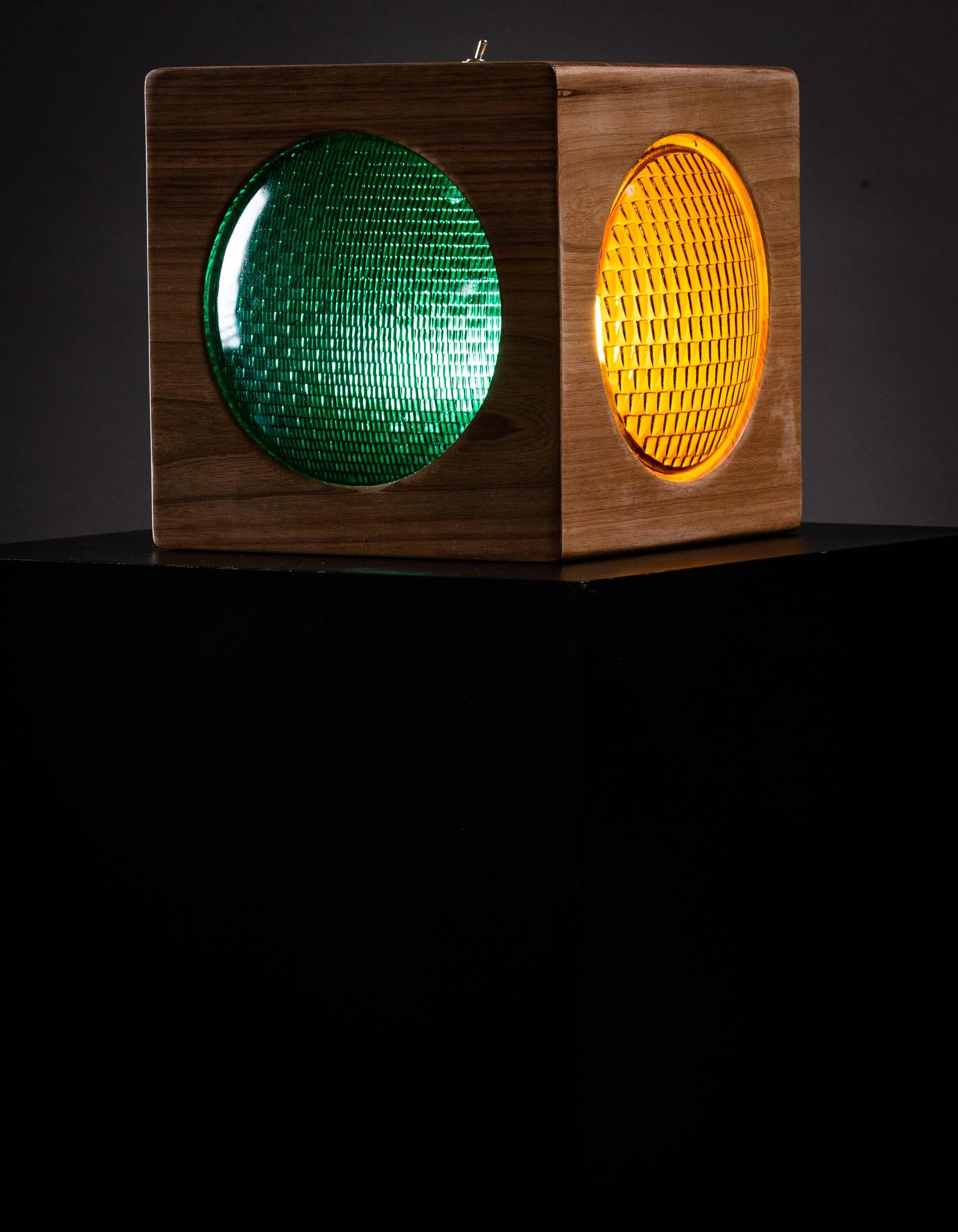 Modern The Semaphore Lamp. Solid Wood and 1960s traffic signal lenses For Sale
