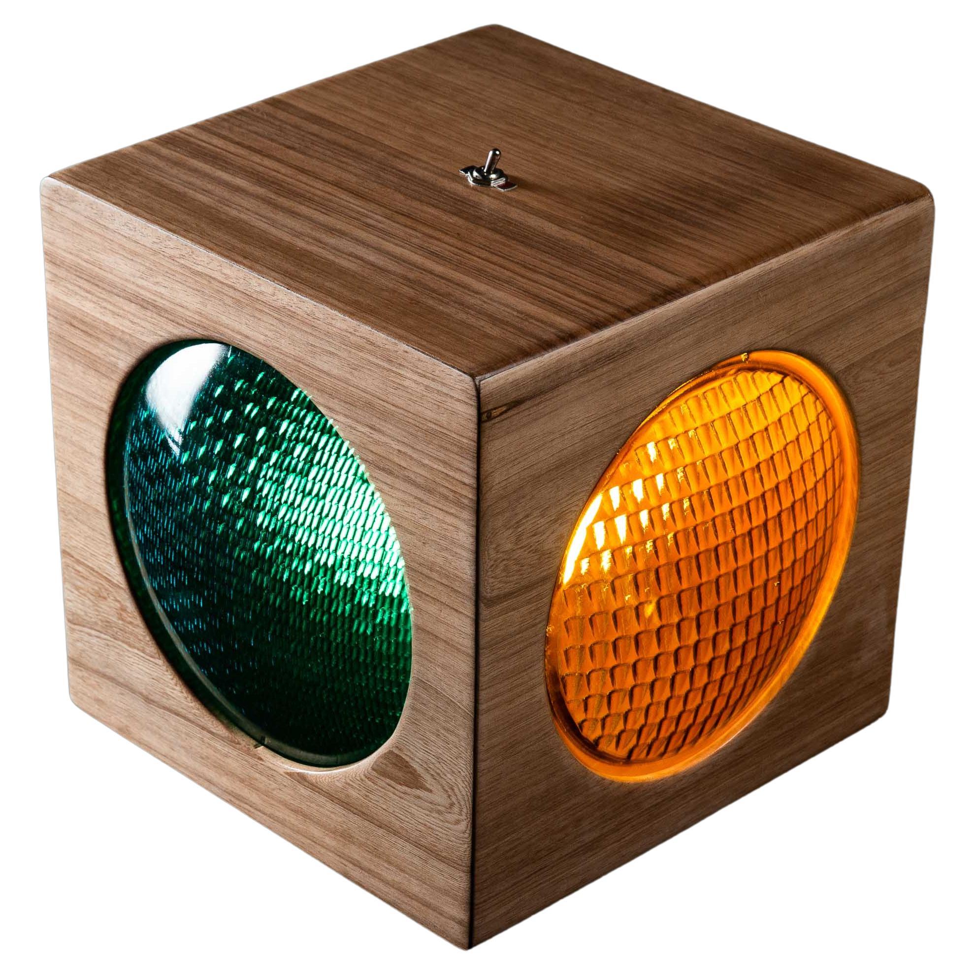 The Semaphore Lamp. Solid Wood and 1960s traffic signal lenses For Sale