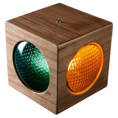 The Semaphore Lamp. Solid Wood and 1960s traffic signal lenses