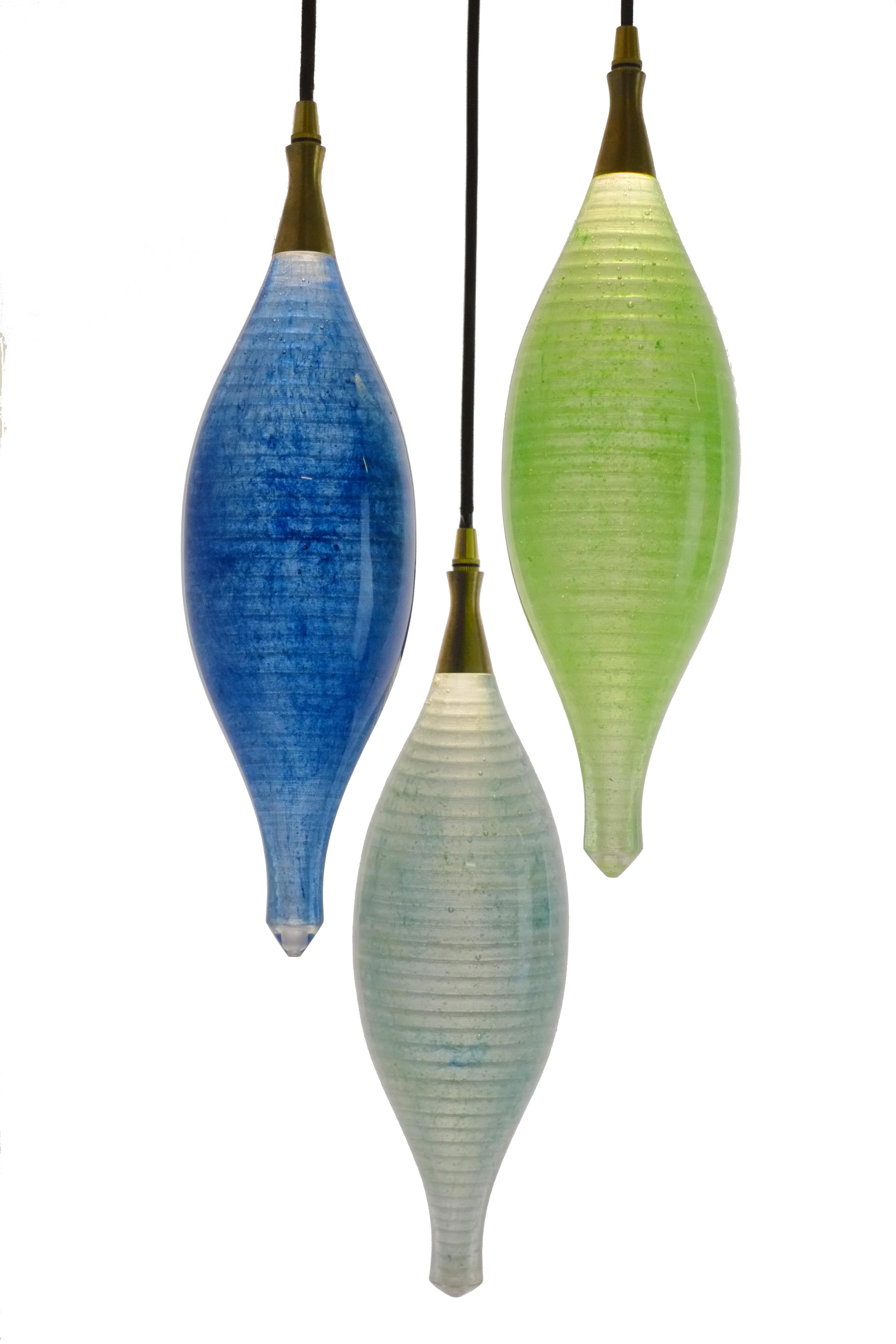 British Contemporary Glass Lamp: Semazen Crystal Hanging Pendant Light Blue For Sale