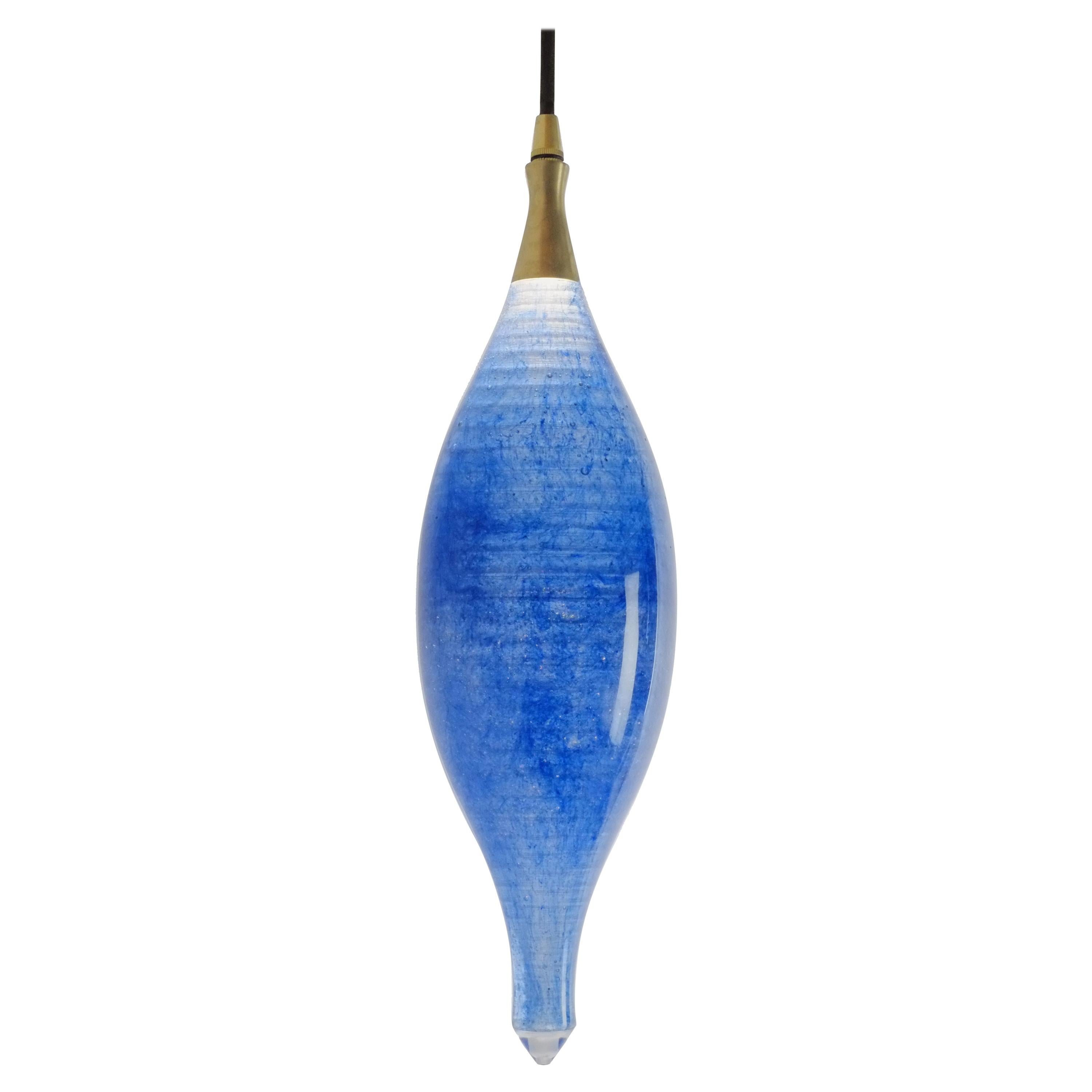 Lampe en verre contemporaine : Lampe suspendue Semazen en cristal bleu clair en vente