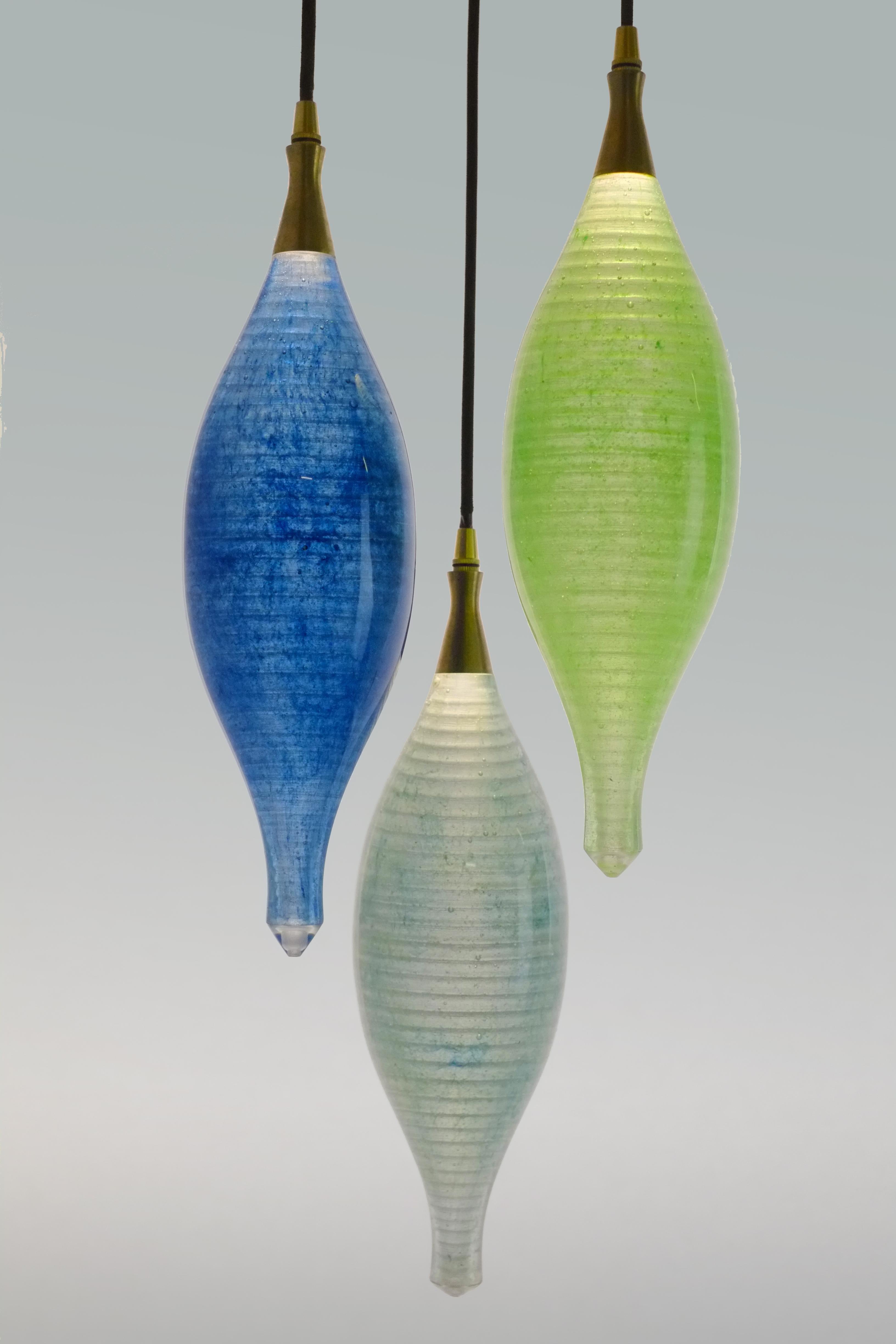 Cast Contemporary Glass Lamp: Semazen Crystal Hanging Pendant Light Citron Green For Sale