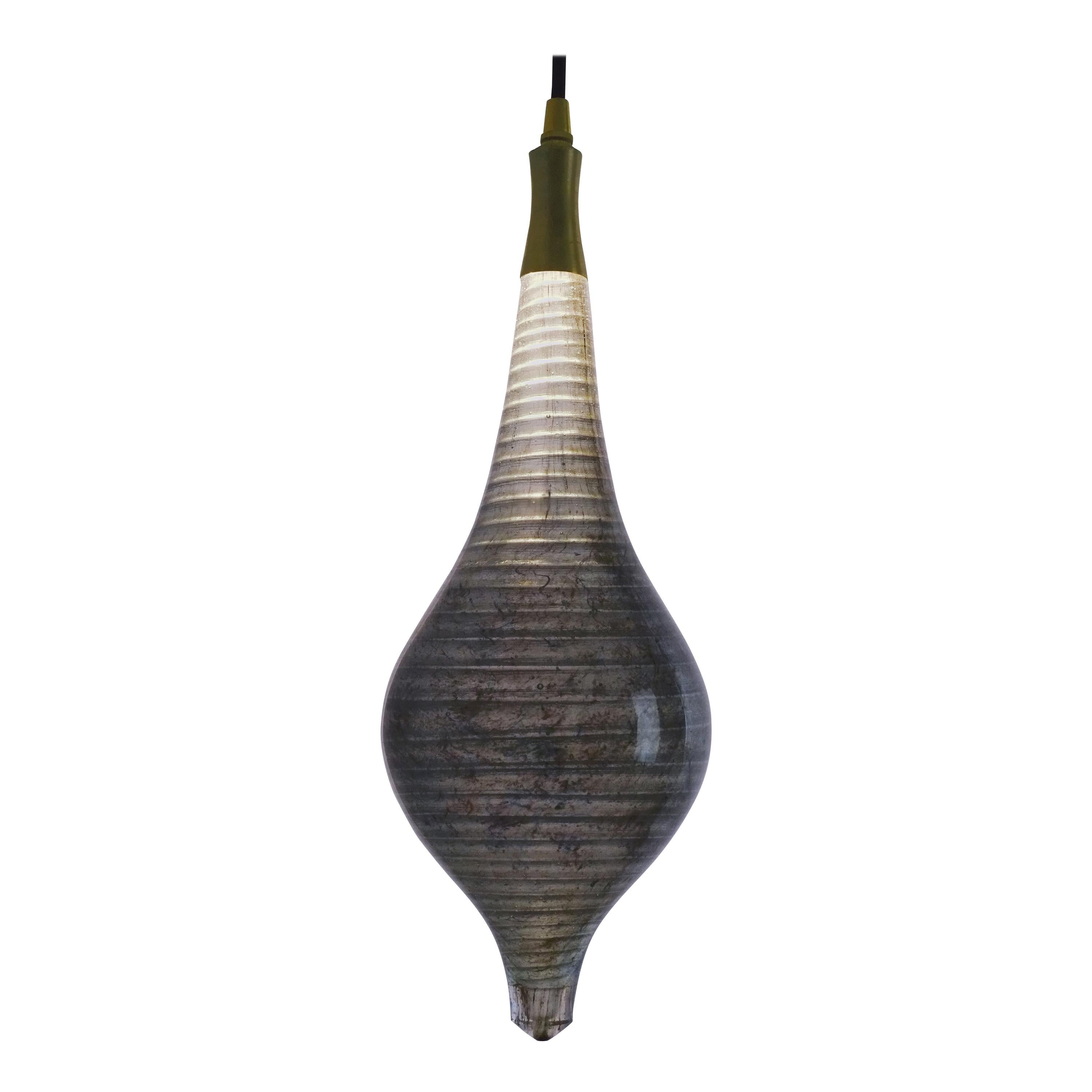 Contemporary Glass Light: Semazen Spiral Drop Pendant Grey Lamp  For Sale