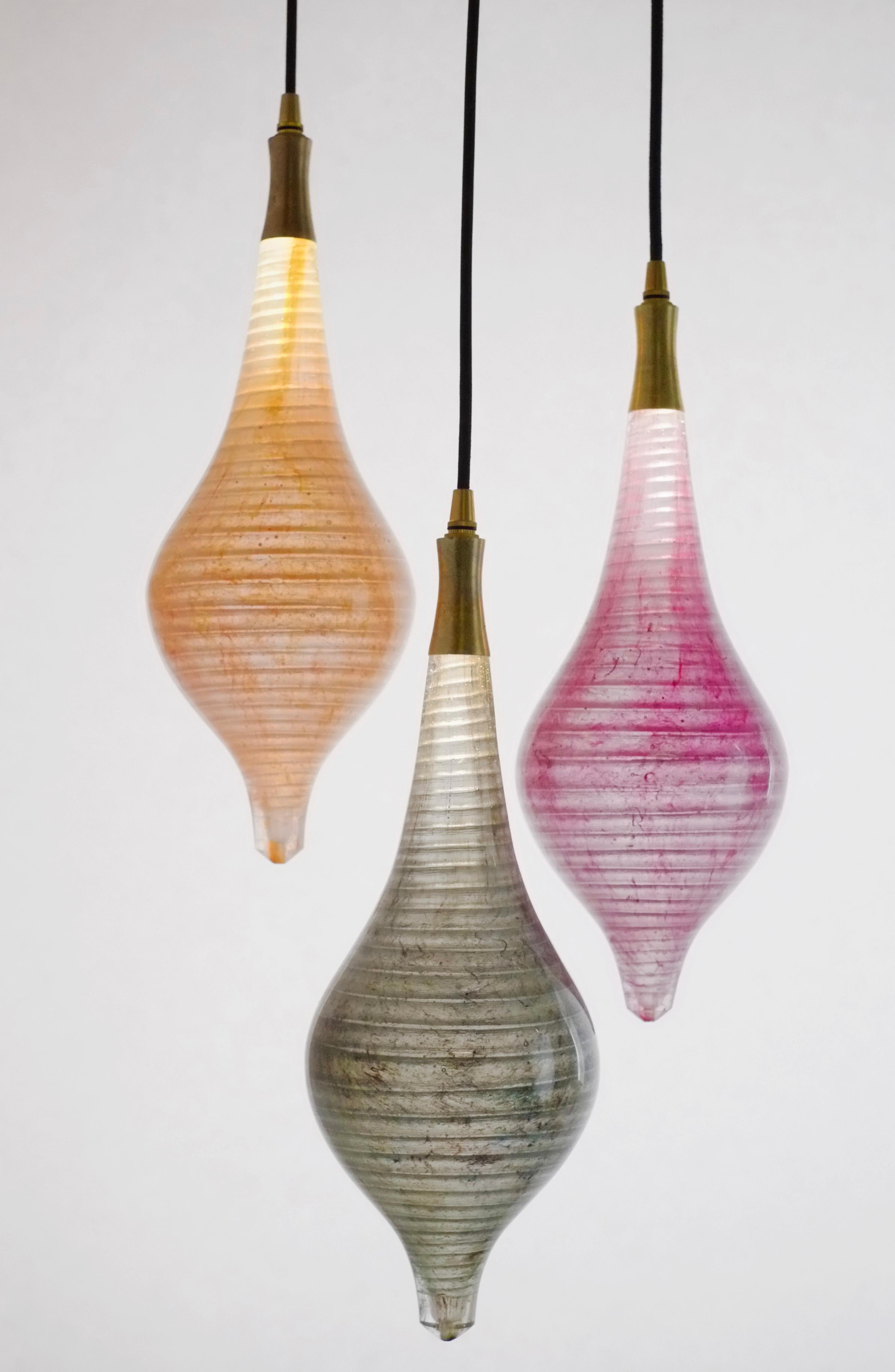 Cast Contemporary Glass Light: Semazen Spiral Drop Pendant Pink Lamp  For Sale
