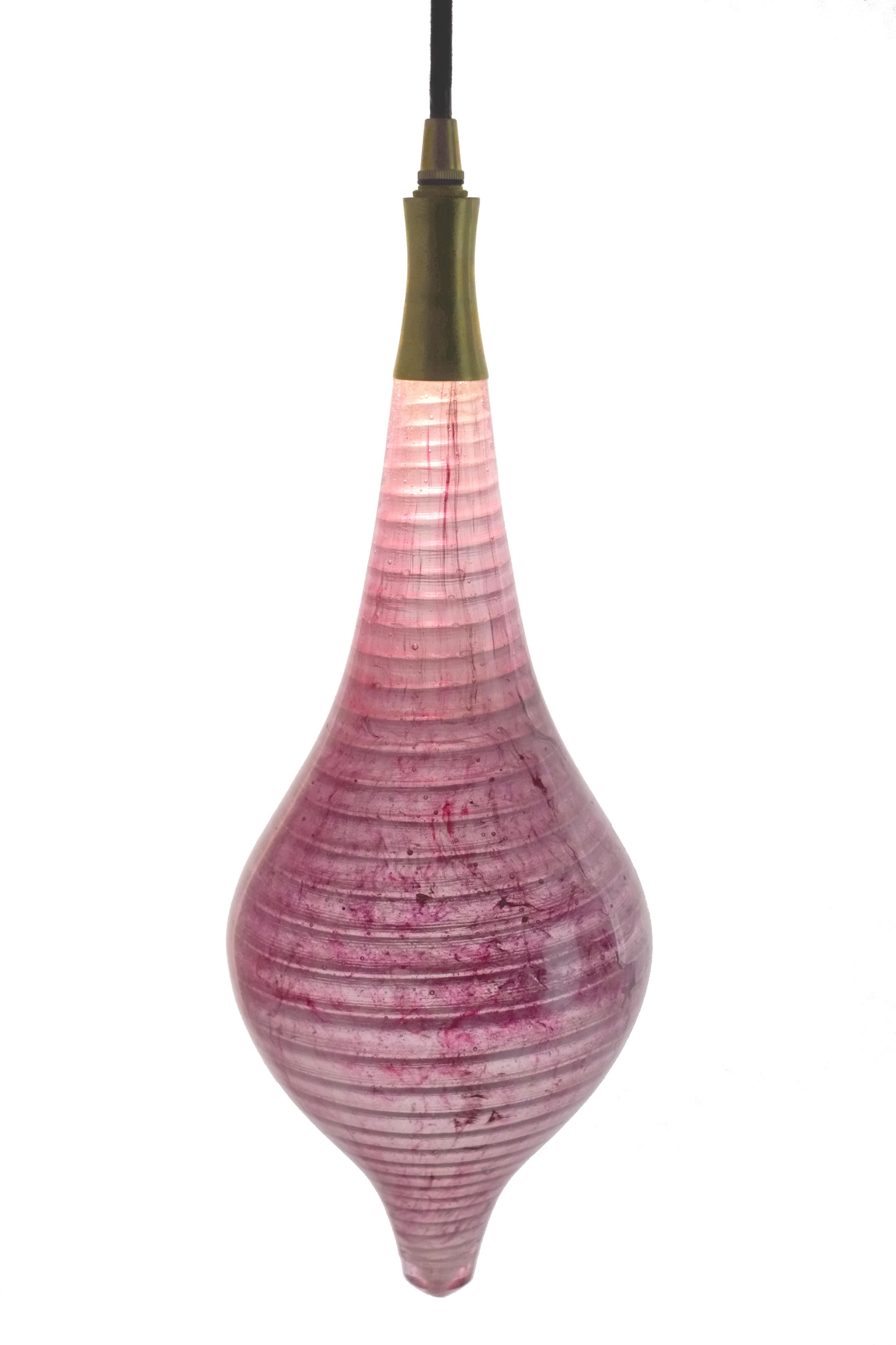 Contemporary Glass Light: Semazen Spiral Drop Pendant Pink Lamp  In New Condition For Sale In Ulcombe, Kent