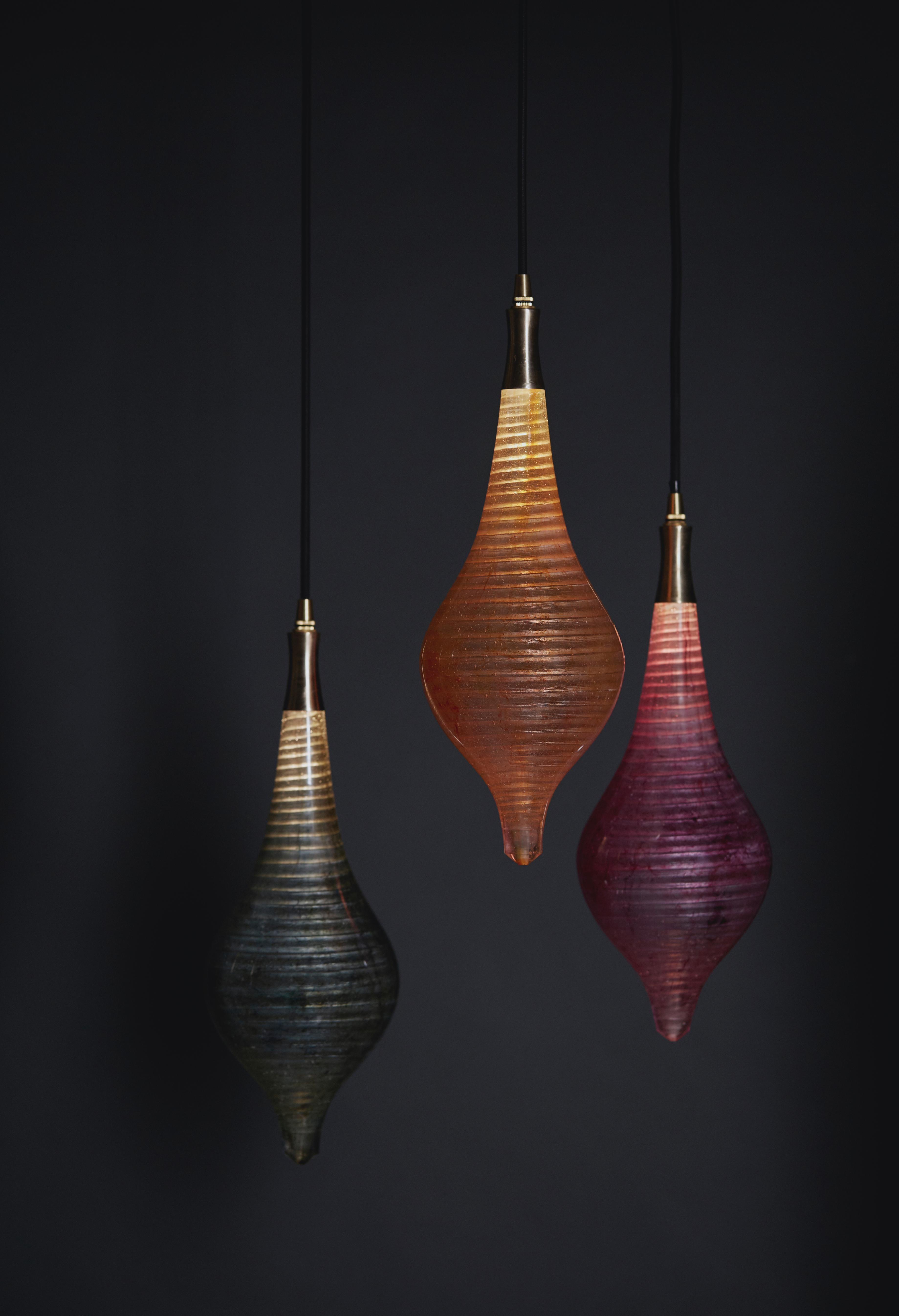 Contemporary Glass Light: Semazen Spiral Drop Pendant Pink Lamp  For Sale 1