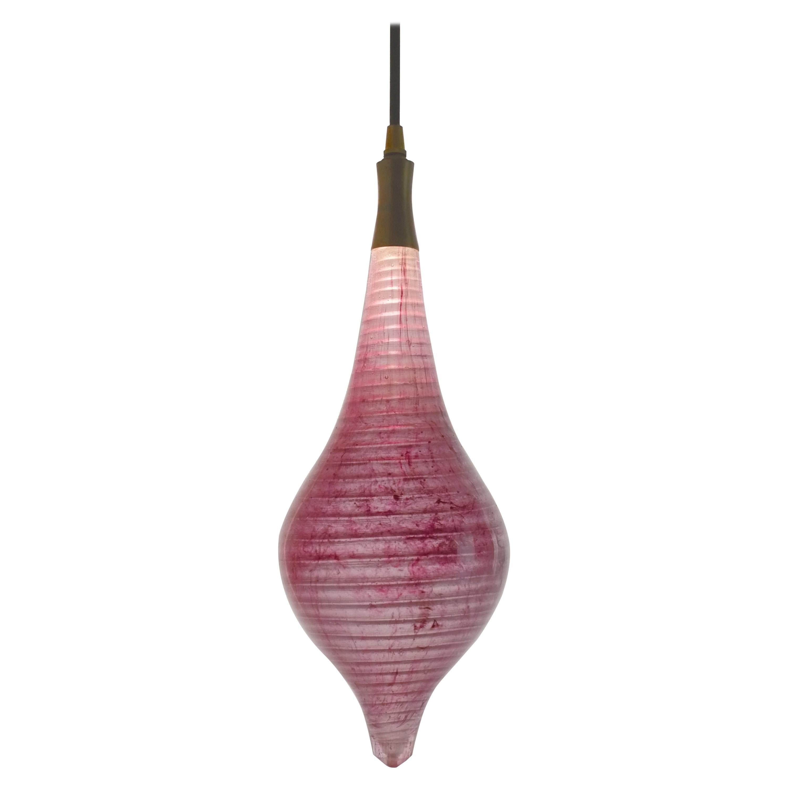 Contemporary Glass Light: Semazen Spiral Drop Pendant Pink Lamp  For Sale