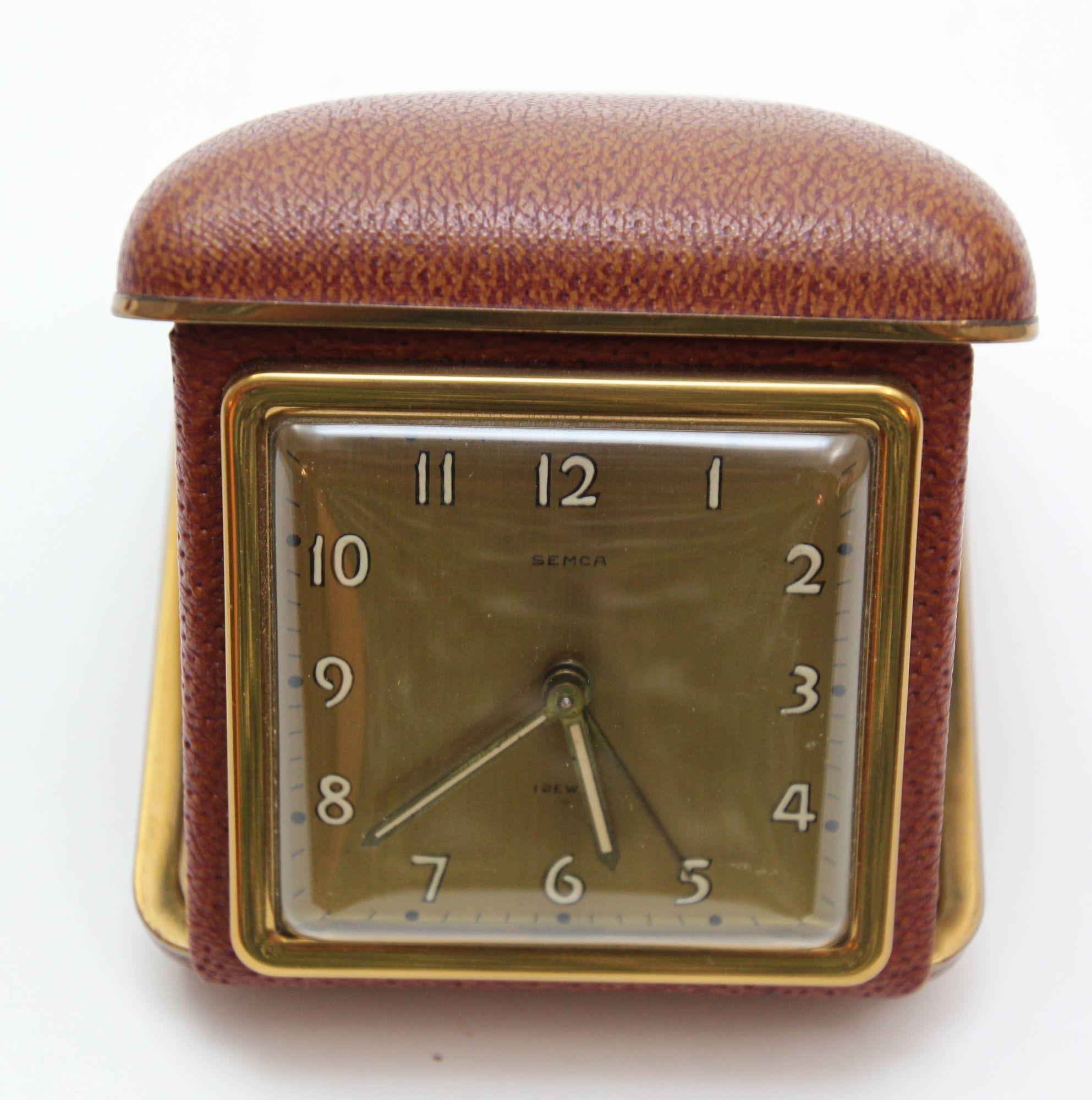 SEMCA Desk Clock Brass and Brown Travel Alarm Clock 5