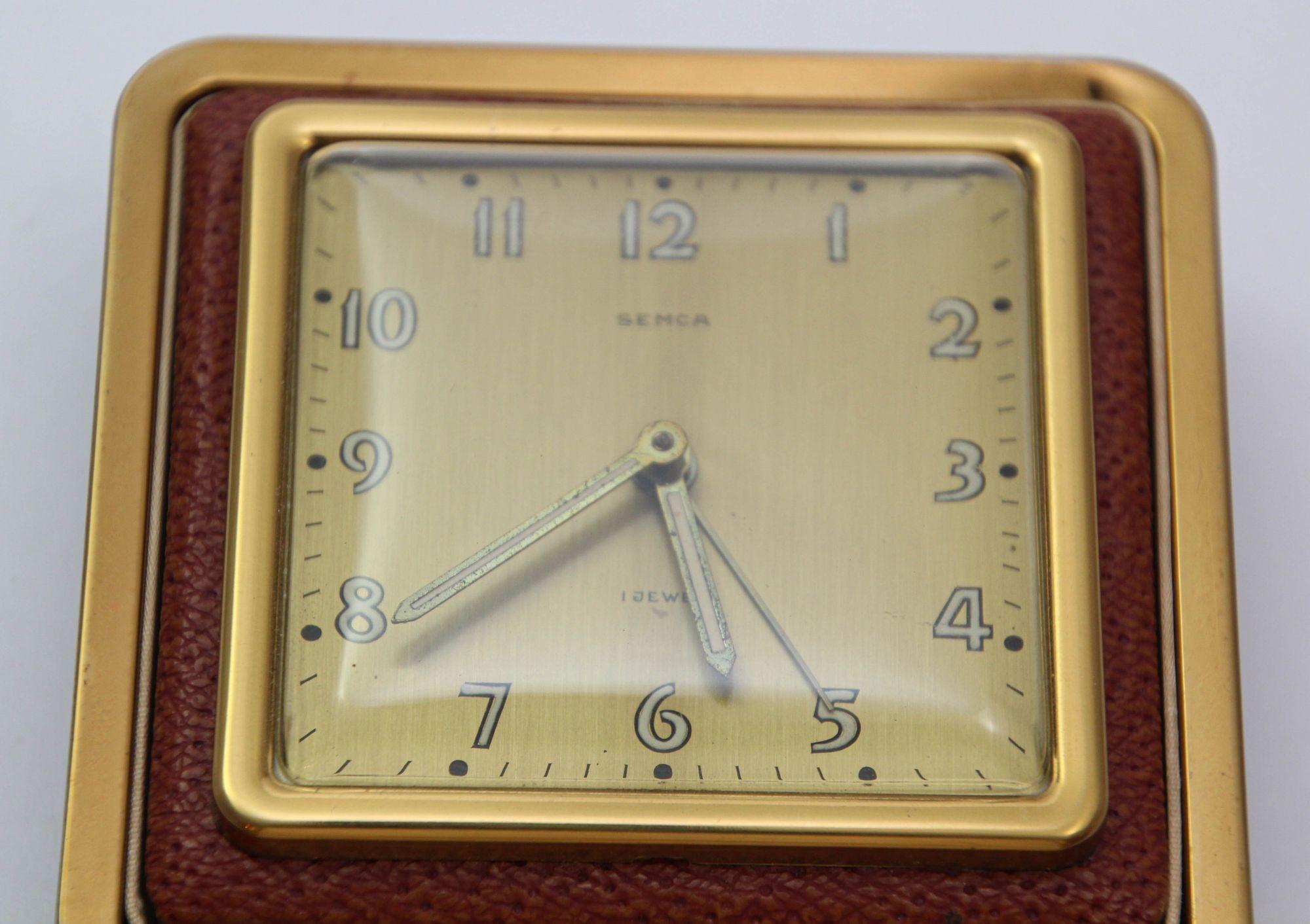 SEMCA Desk Clock Brass and Brown Travel Alarm Clock 8