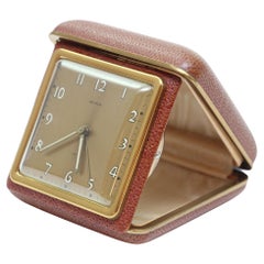 SEMCA Desk Clock Brass and Brown Travel Alarm Clock