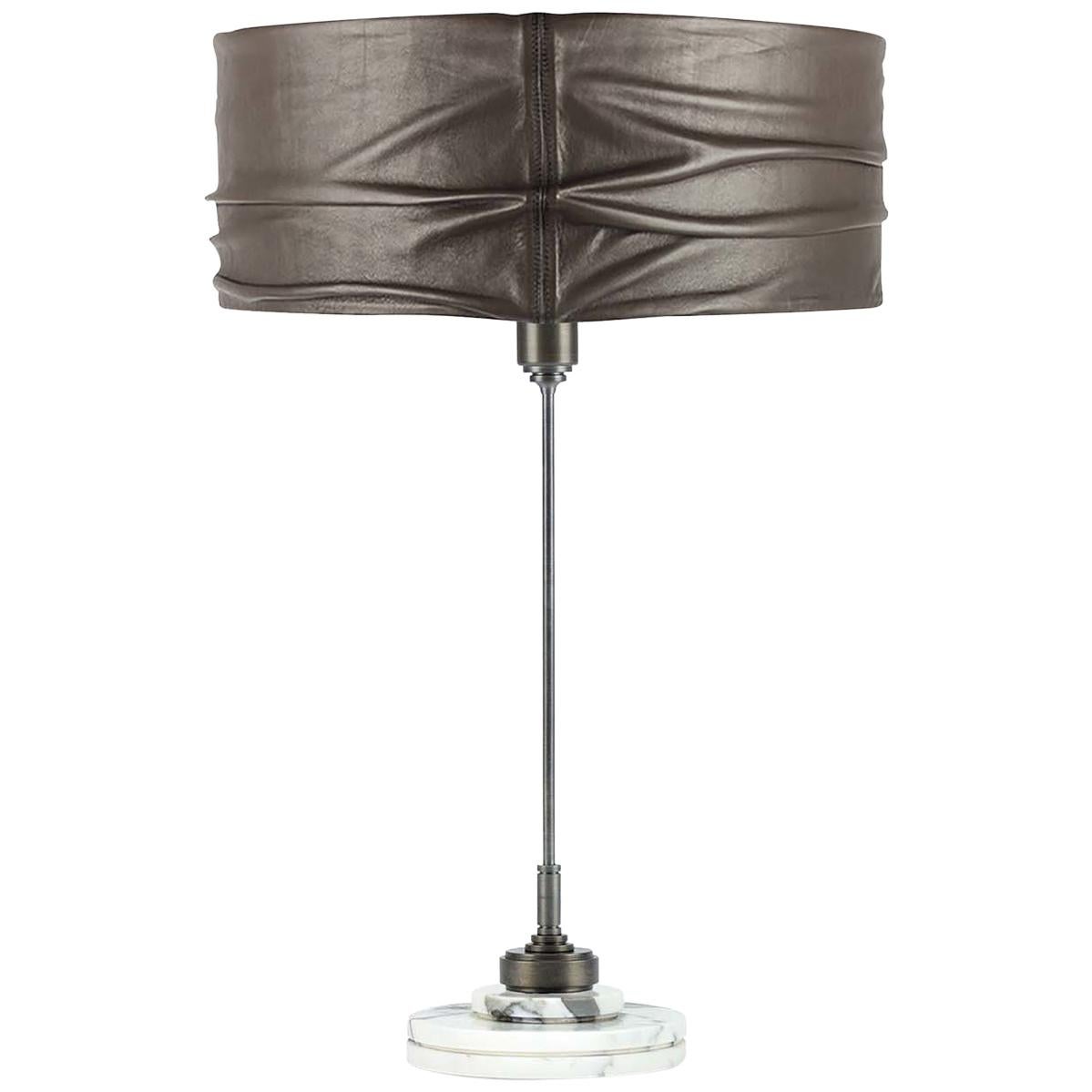 Semele Steel Gray Table Lamp with Carrara Marble by Acanthus