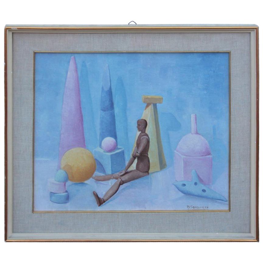 Semeraro Painter Oil on Canvas Italian Pastel Colors 1970s Metaphysical