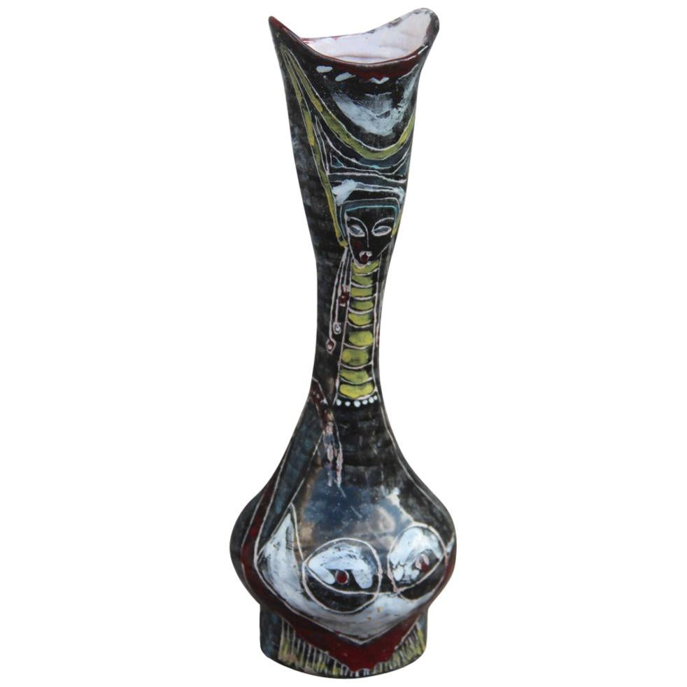 Semeraro Vase Mid-Century Modern Italian Design Multi-Color Abstract Figure For Sale