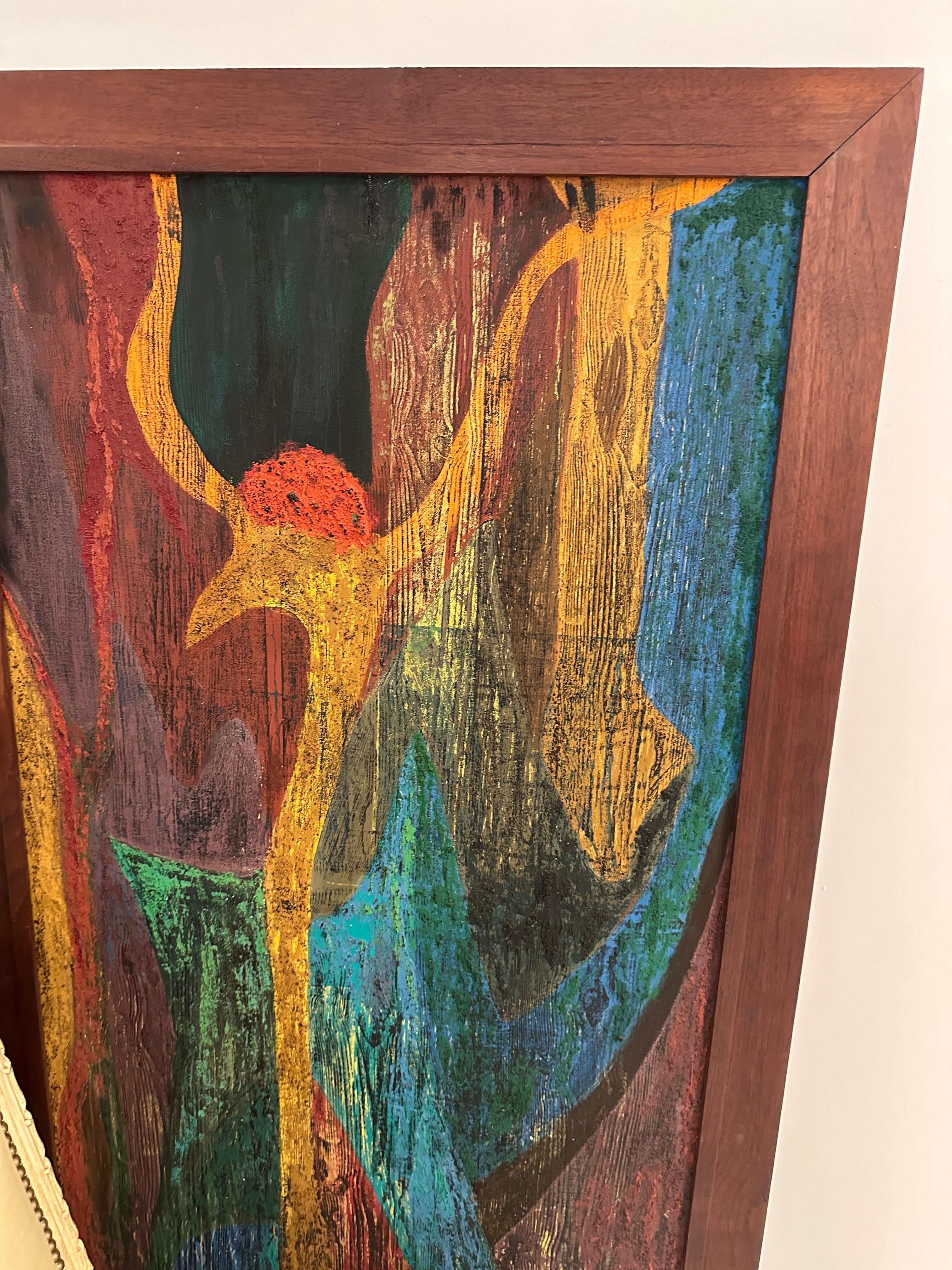 Modern Semi-abstract Oil-on-Board by Barbara G. Levitan, USA 1955, 58