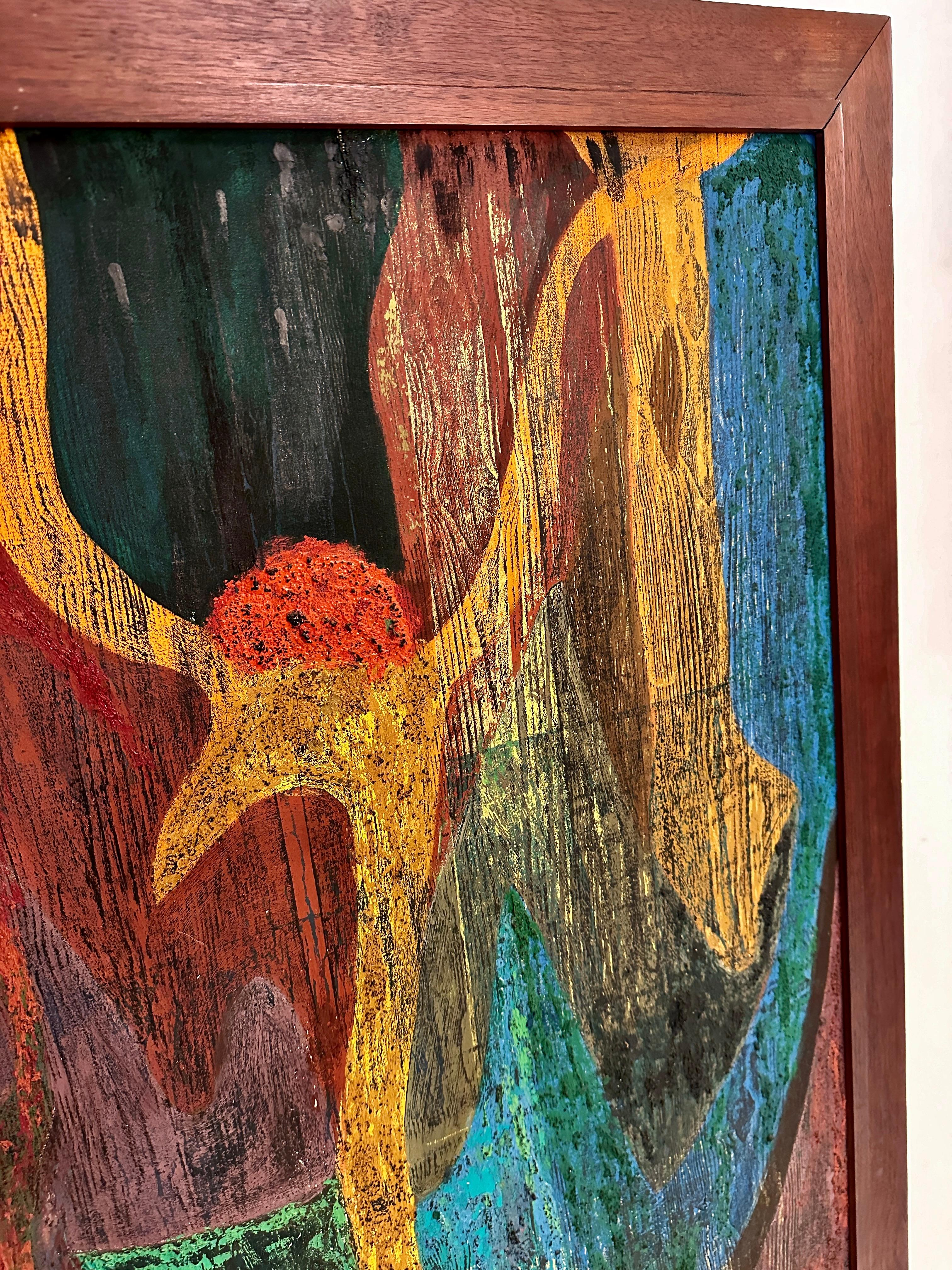 American Semi-abstract Oil-on-Board by Barbara G. Levitan, USA 1955, 58