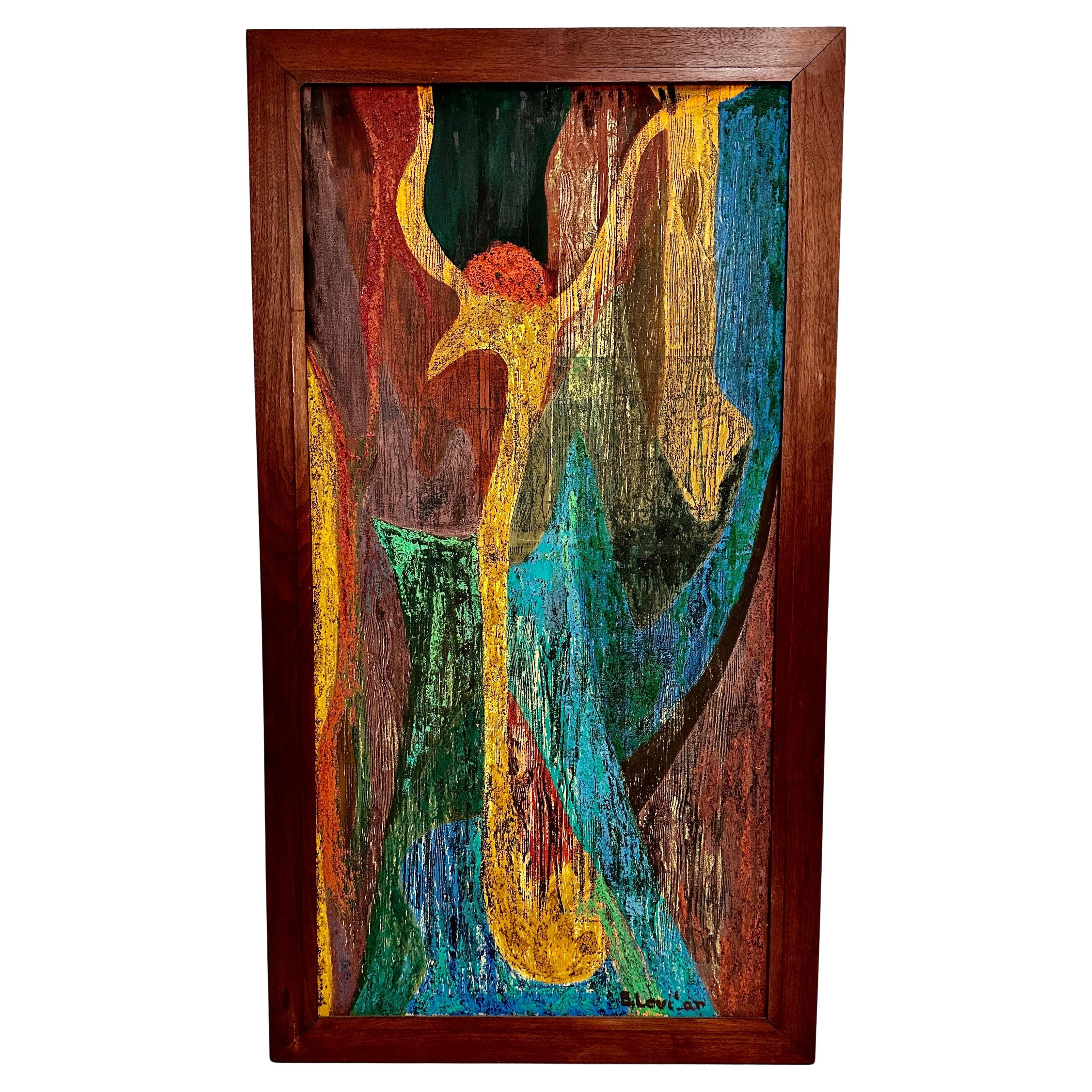 Semi-abstract Oil-on-Board by Barbara G. Levitan, USA 1955, 58"X32" For Sale
