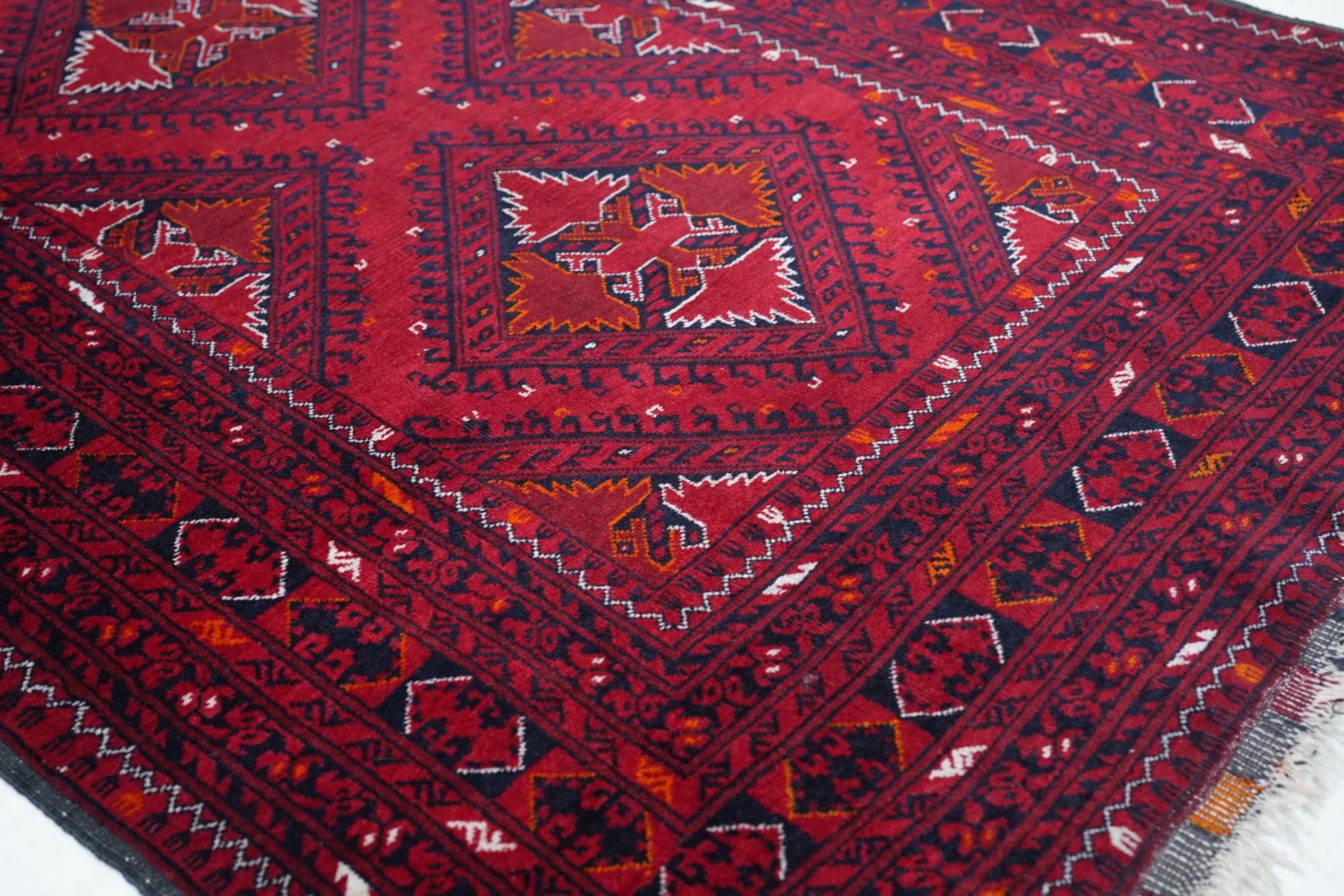 Wool Vintage Afghan Rug 3'7'' x 7'1'' For Sale