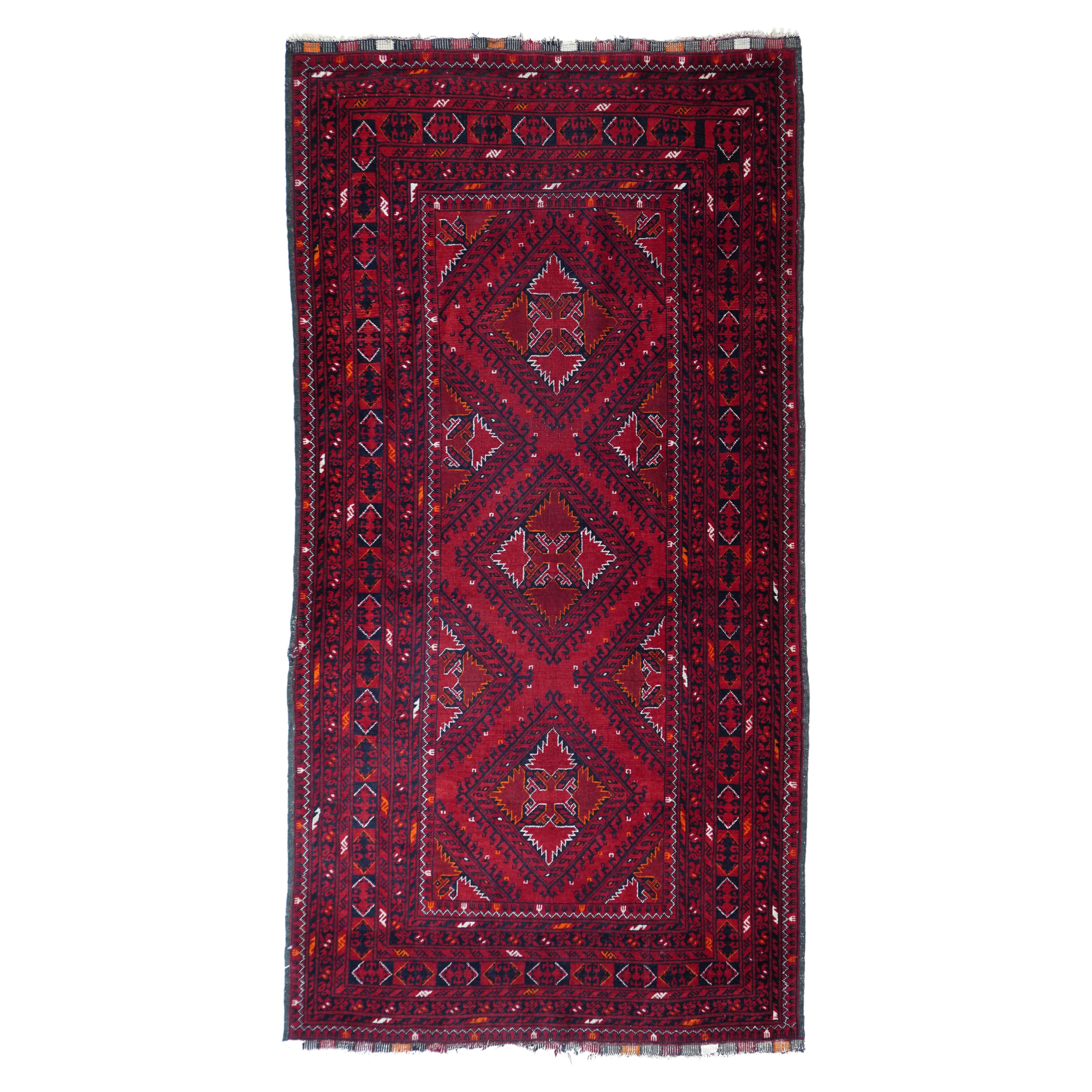 Vintage Afghan Teppich 3'7'' x 7'1'' im Angebot