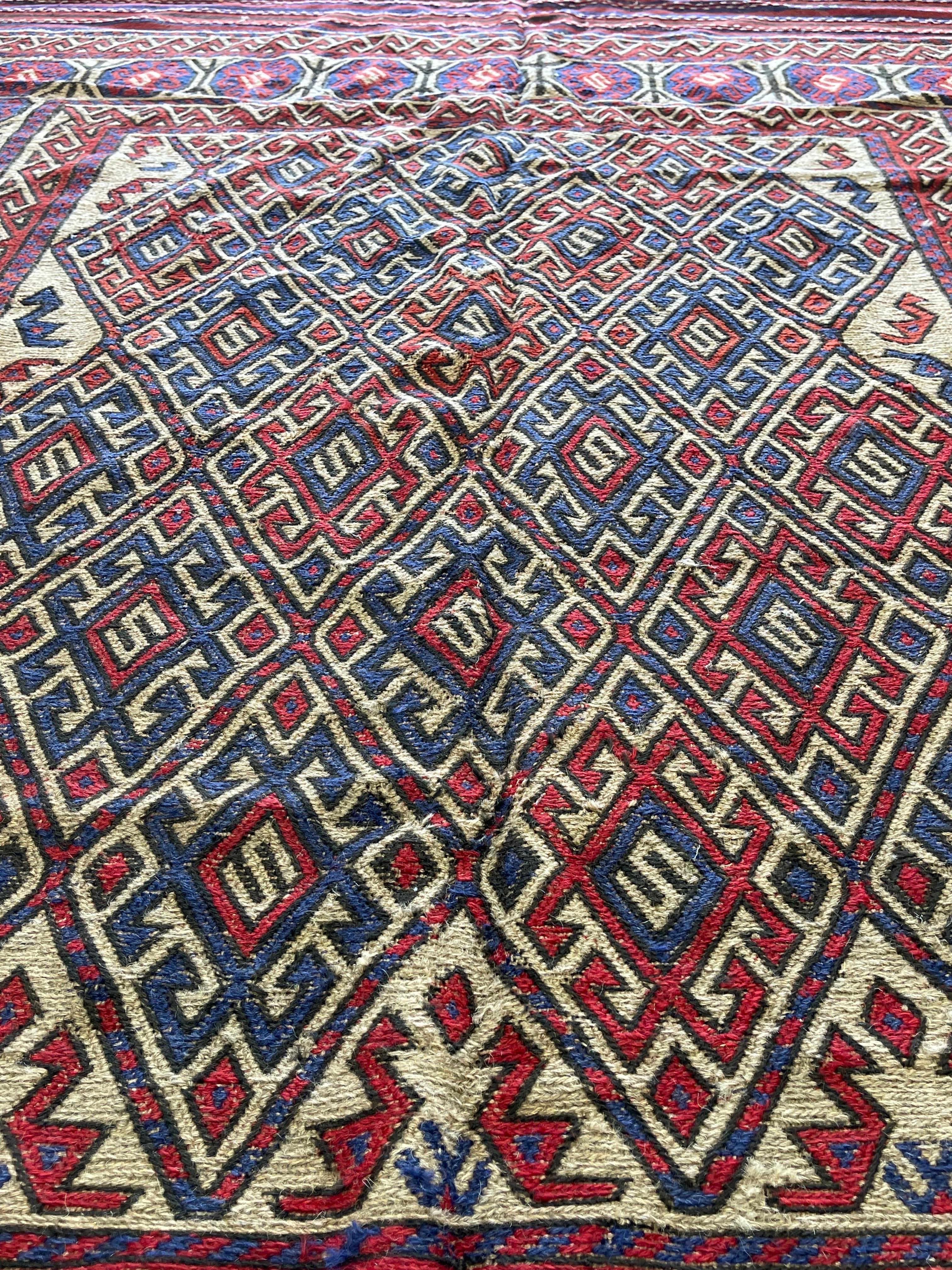 Mid-20th Century Semi Antique Afghan Turkmen Kilim For Sale