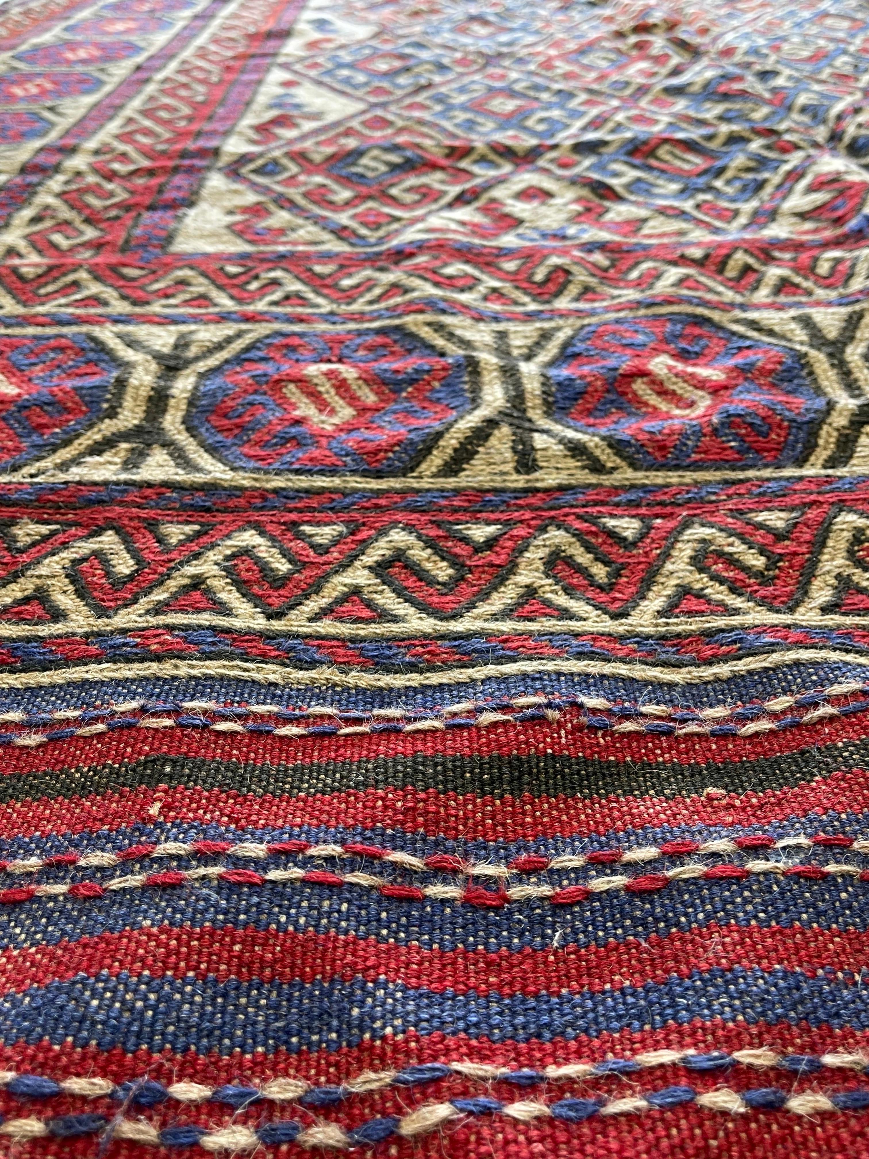 Wool Semi Antique Afghan Turkmen Kilim For Sale