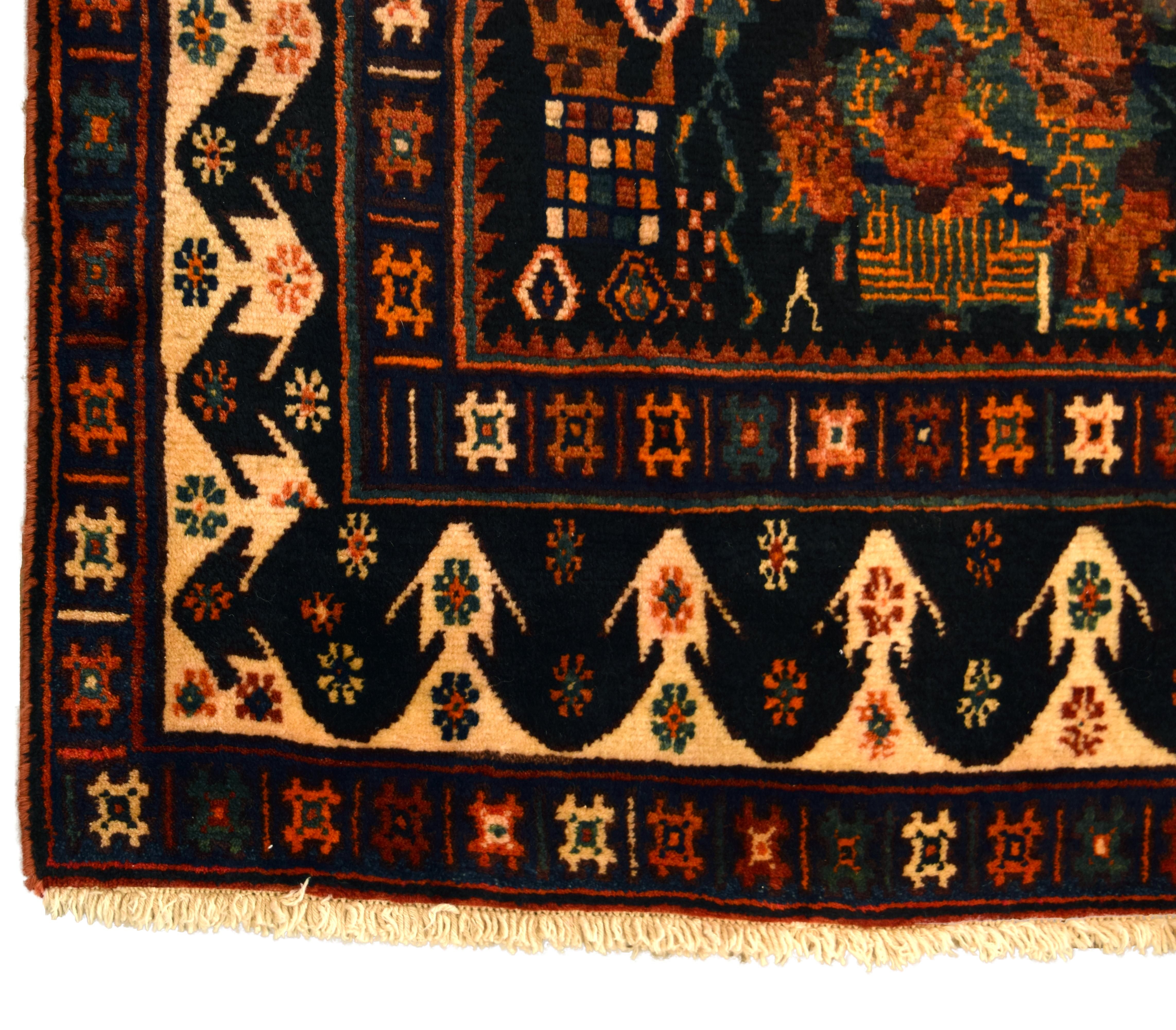 Semi- antiker Afshar-, roter und Indigofarbener handgewebter persischer Teppich aus Wolle, 5' x 7' im Angebot 5