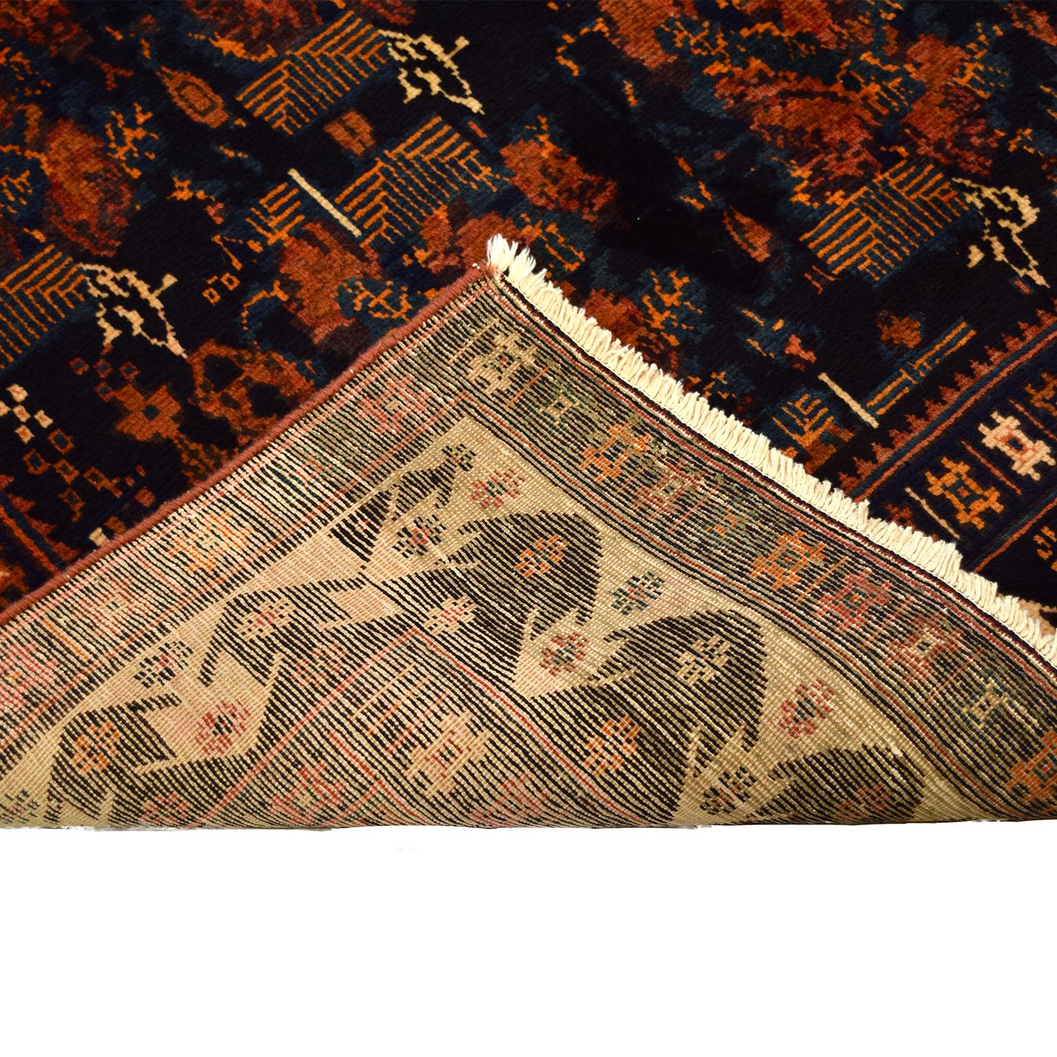 Semi- antiker Afshar-, roter und Indigofarbener handgewebter persischer Teppich aus Wolle, 5' x 7' im Angebot 7