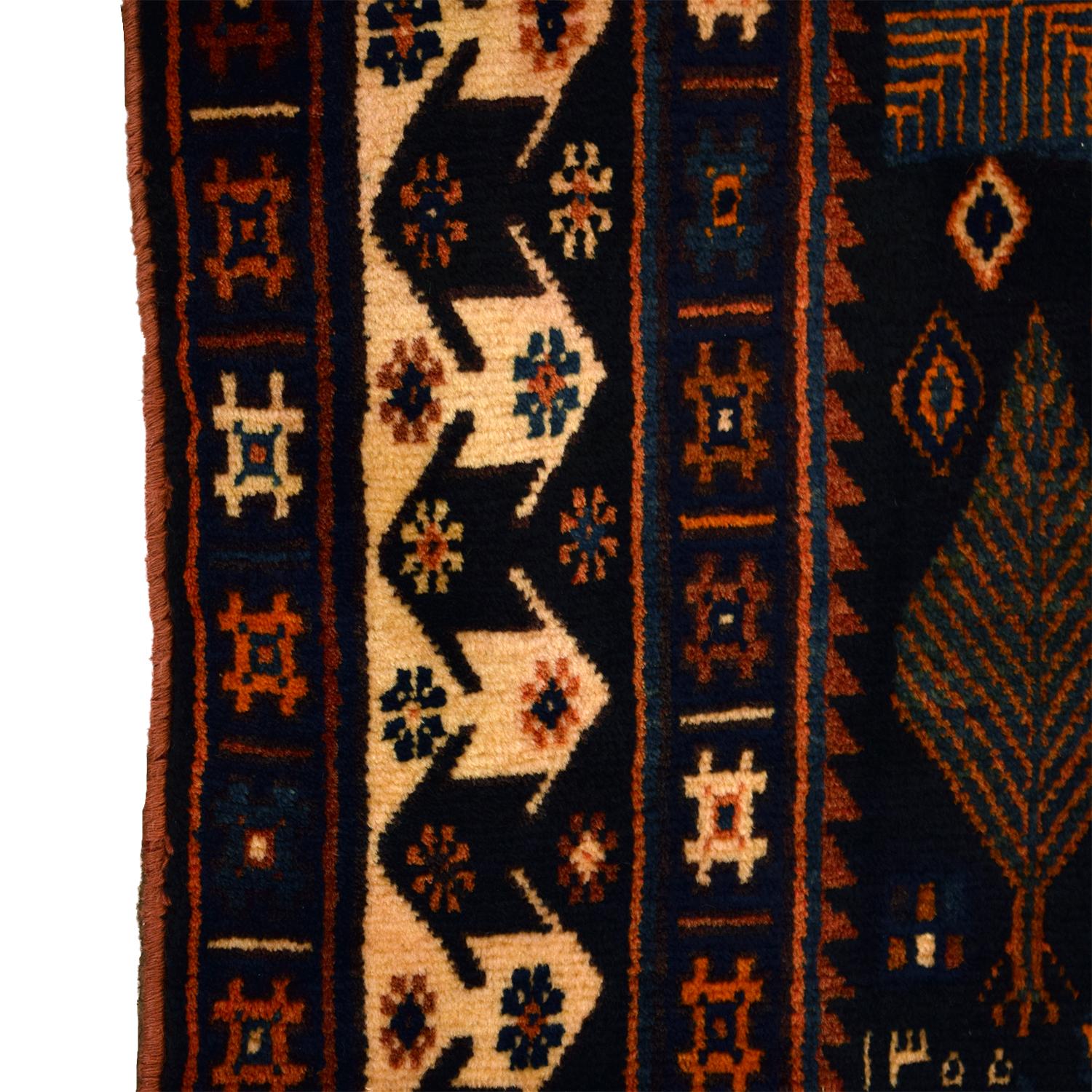 Semi- antiker Afshar-, roter und Indigofarbener handgewebter persischer Teppich aus Wolle, 5' x 7' im Angebot 3