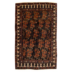 Semi- antiker Afshar-, roter und Indigofarbener handgewebter persischer Teppich aus Wolle, 5' x 7'