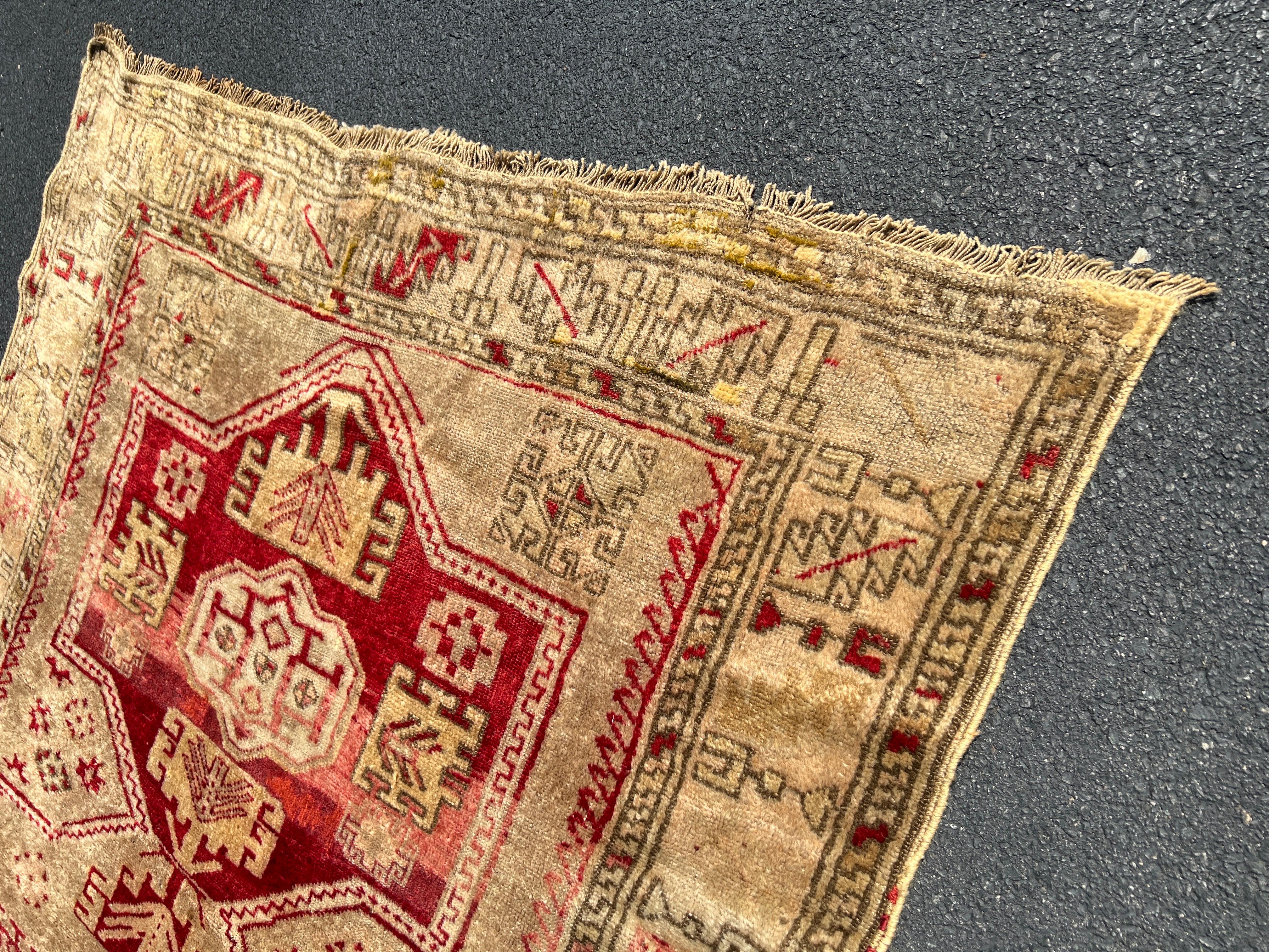 Wool Semi-Antique Anatolian Distressed Turkish Rug 3'6