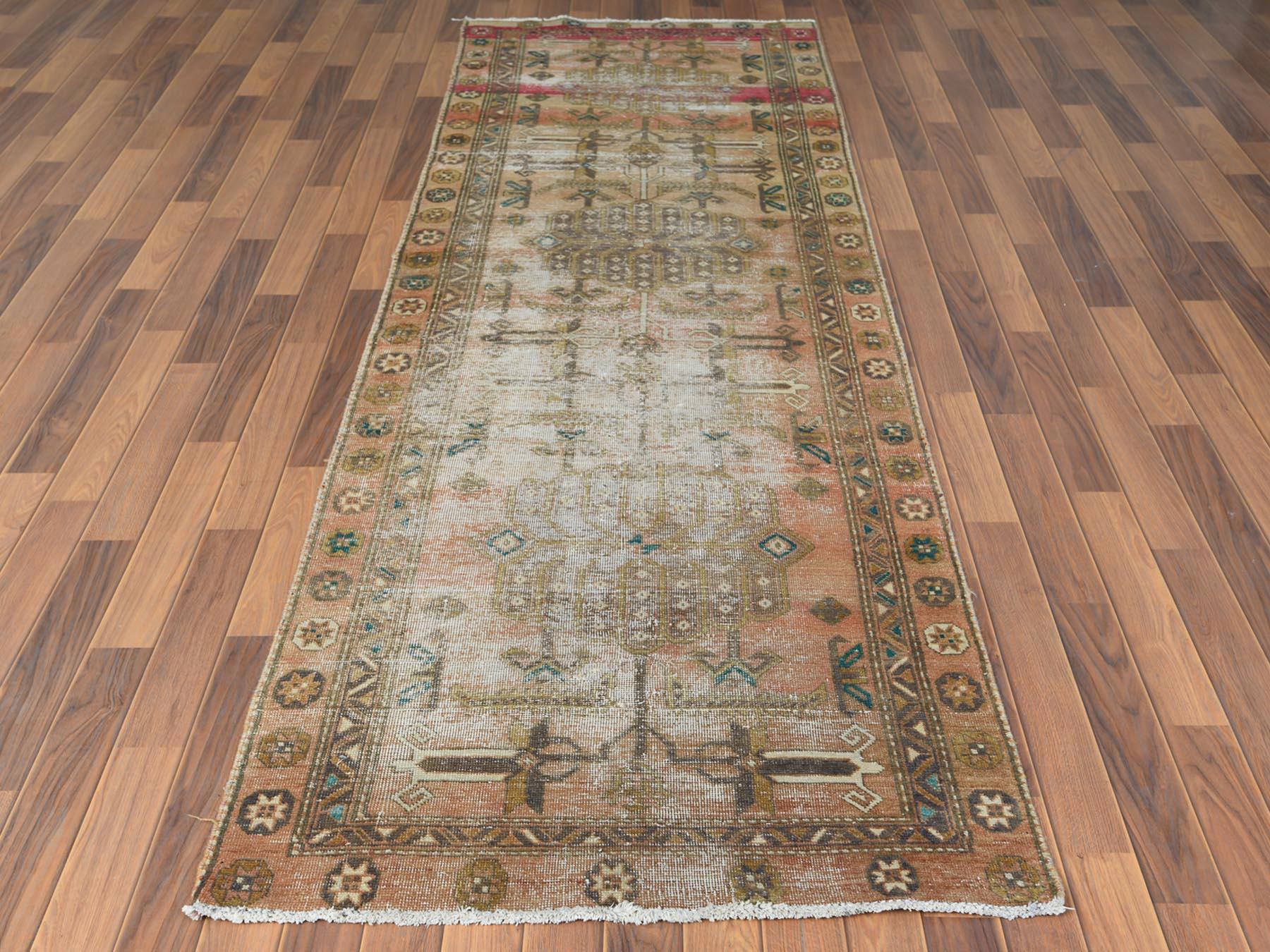 Hand-Knotted Semi Antique Apricot-Peach Colors Persian Tabriz Worn Down Hand Knotted Wool Rug For Sale