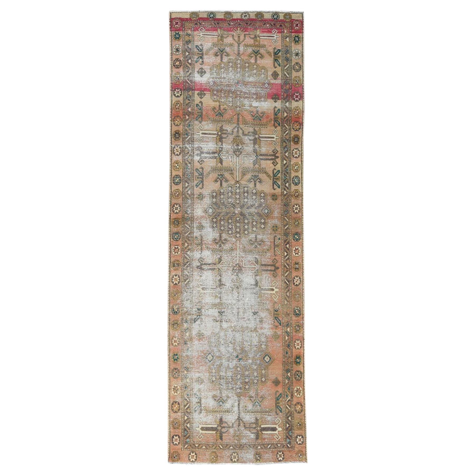 Semi Antique Apricot-Peach Colors Persian Tabriz Worn Down Hand Knotted Wool Rug
