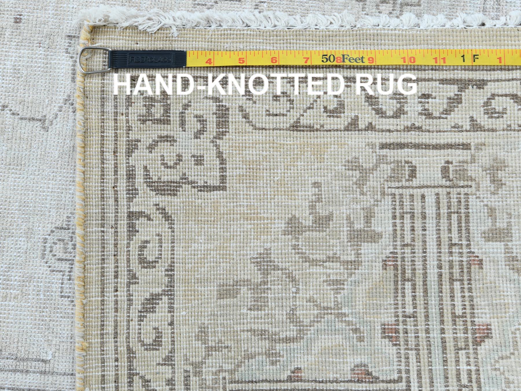 Semi Antique Beige Persian Kerman Clean Worn Down Organic Wool Hand Knotted Rug 6