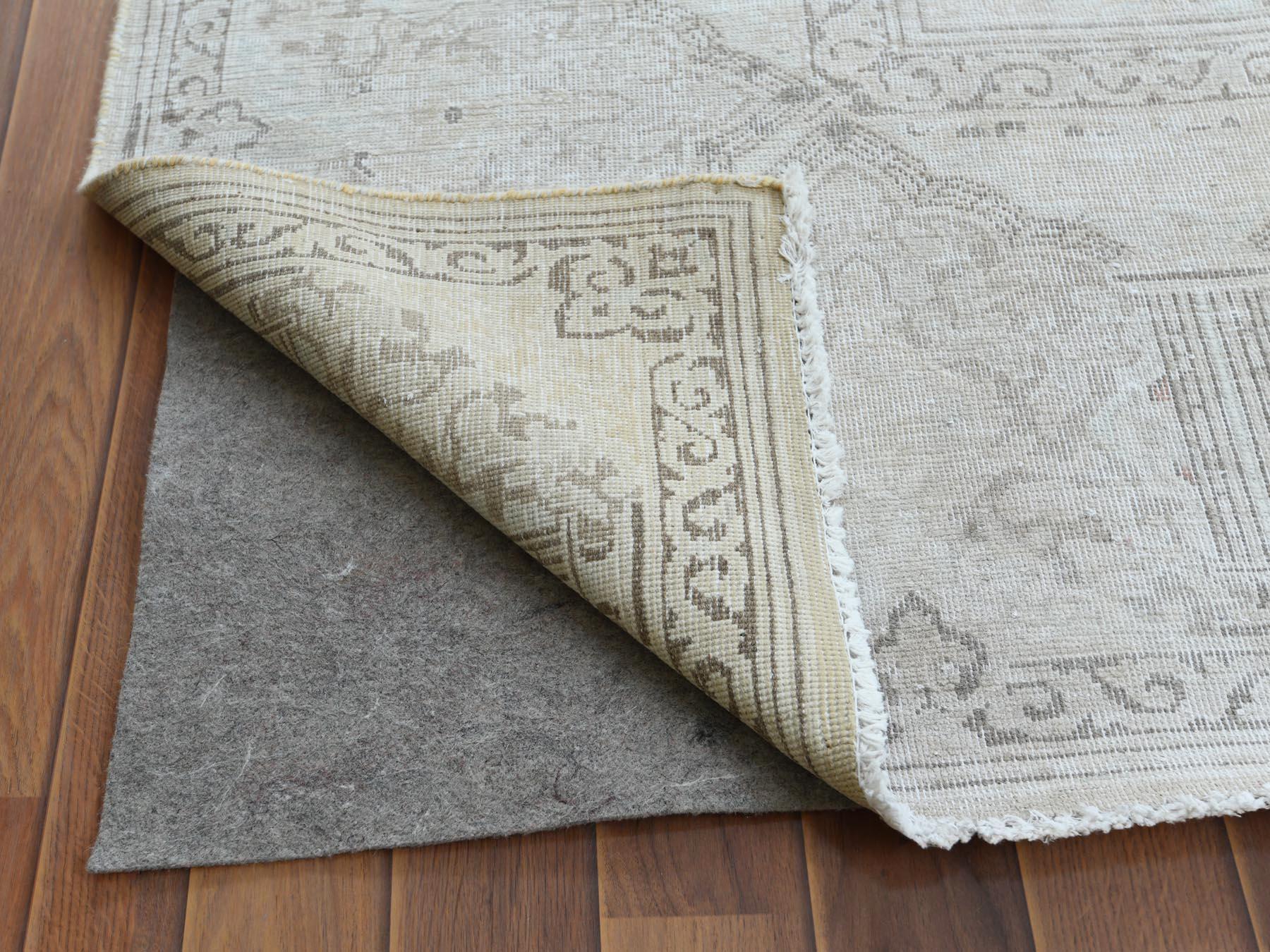 Semi Antique Beige Persian Kerman Clean Worn Down Organic Wool Hand Knotted Rug In Good Condition In Carlstadt, NJ