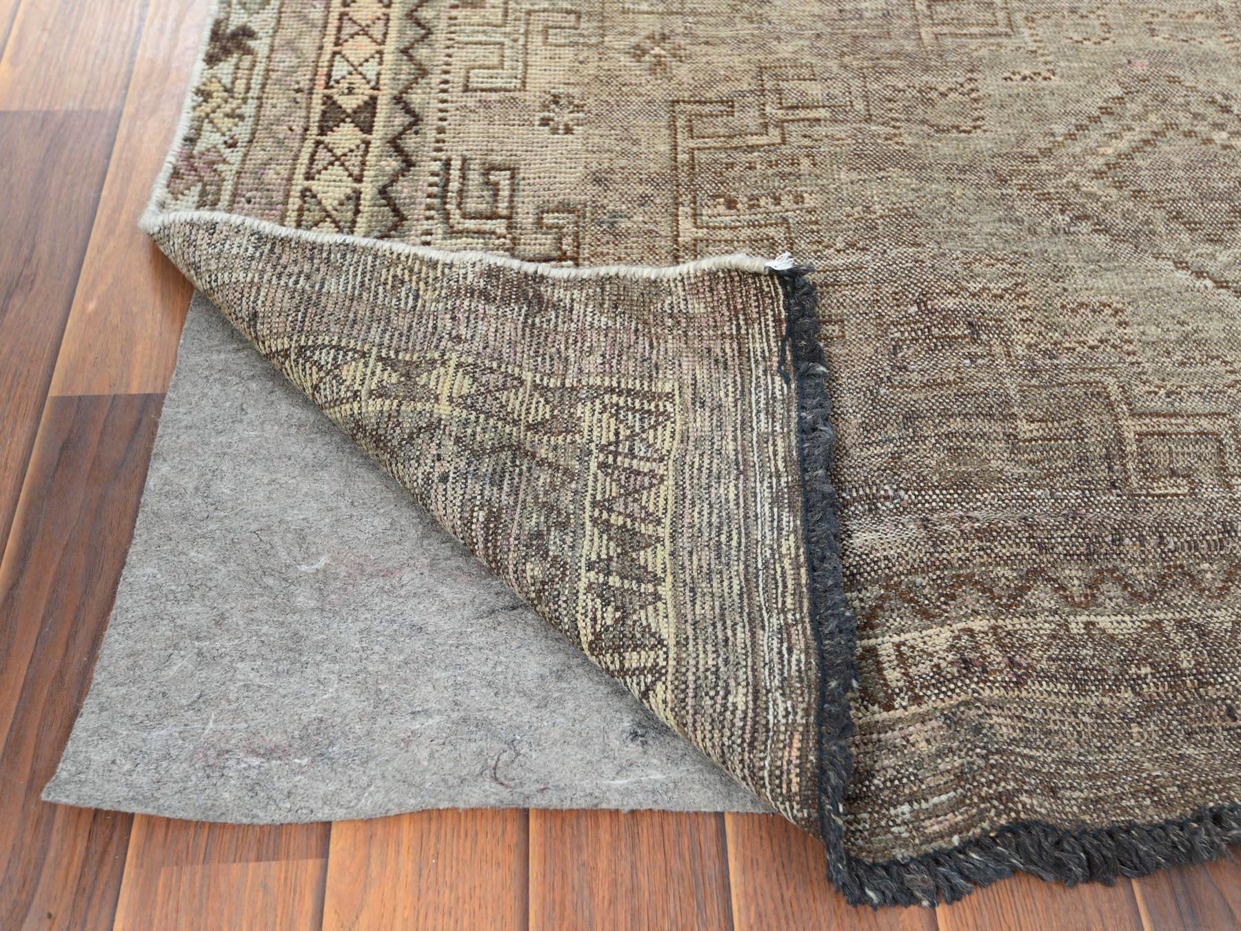 Medieval Semi Antique Beige Persian Shiraz Worn Down Clean Hand Knotted Organic Wool Rug For Sale