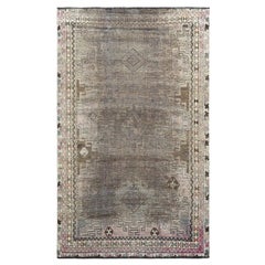 Semi Retro Beige Persian Shiraz Worn Down Clean Hand Knotted Organic Wool Rug