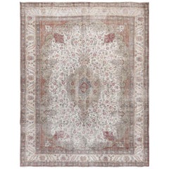 Semi Antique Beige Persian Tabriz Bohemian Oriental Rug