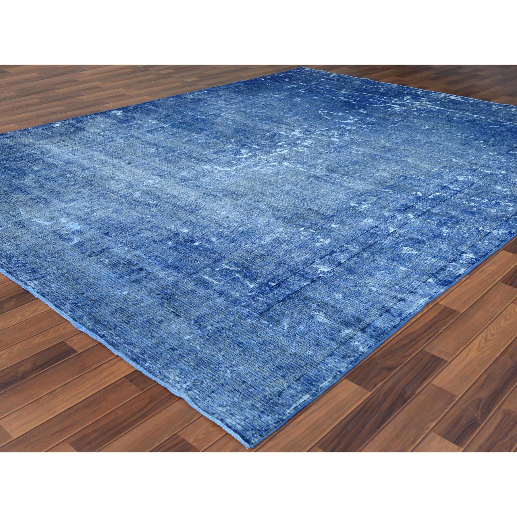 Hand-Knotted Semi Antique Blue Cast Sheared Low Persian Kerman Oriental Rug