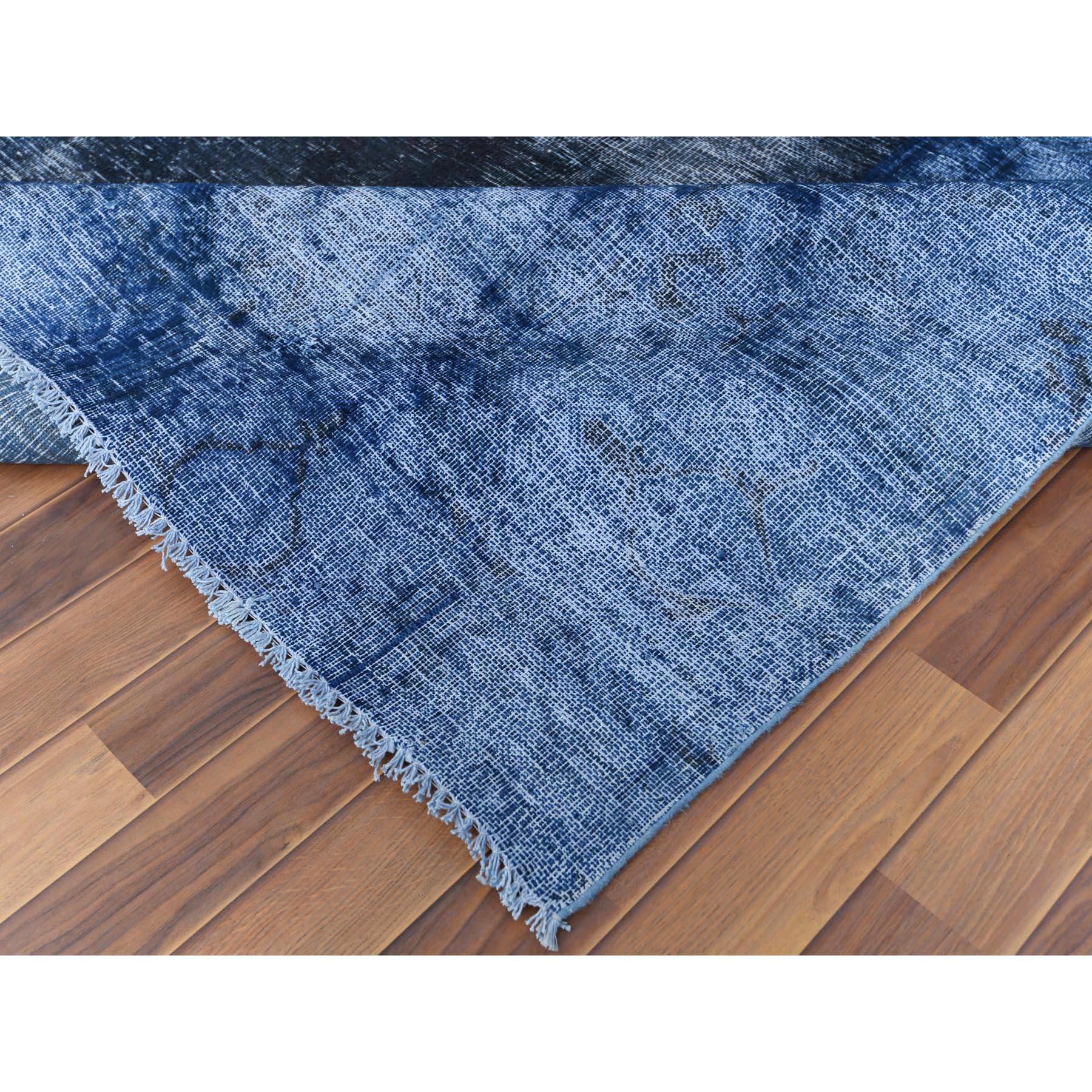 Wool Semi Antique Blue Overcast Sheared Low Persian Kerman Oriental Rug